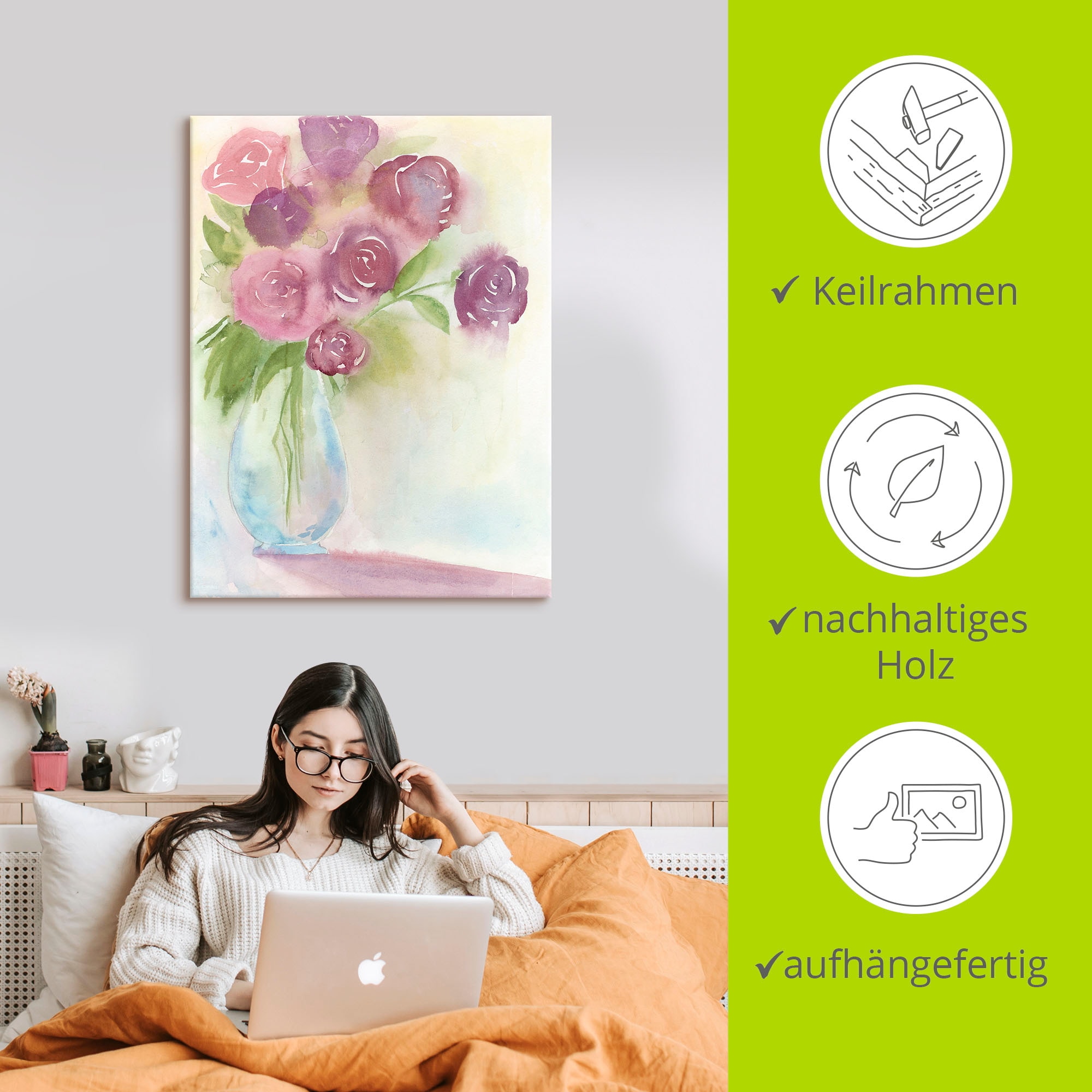 Artland Leinwandbild »Leuchtener Strauss II«, Blumen, (1 St.), auf Keilrahmen gespannt