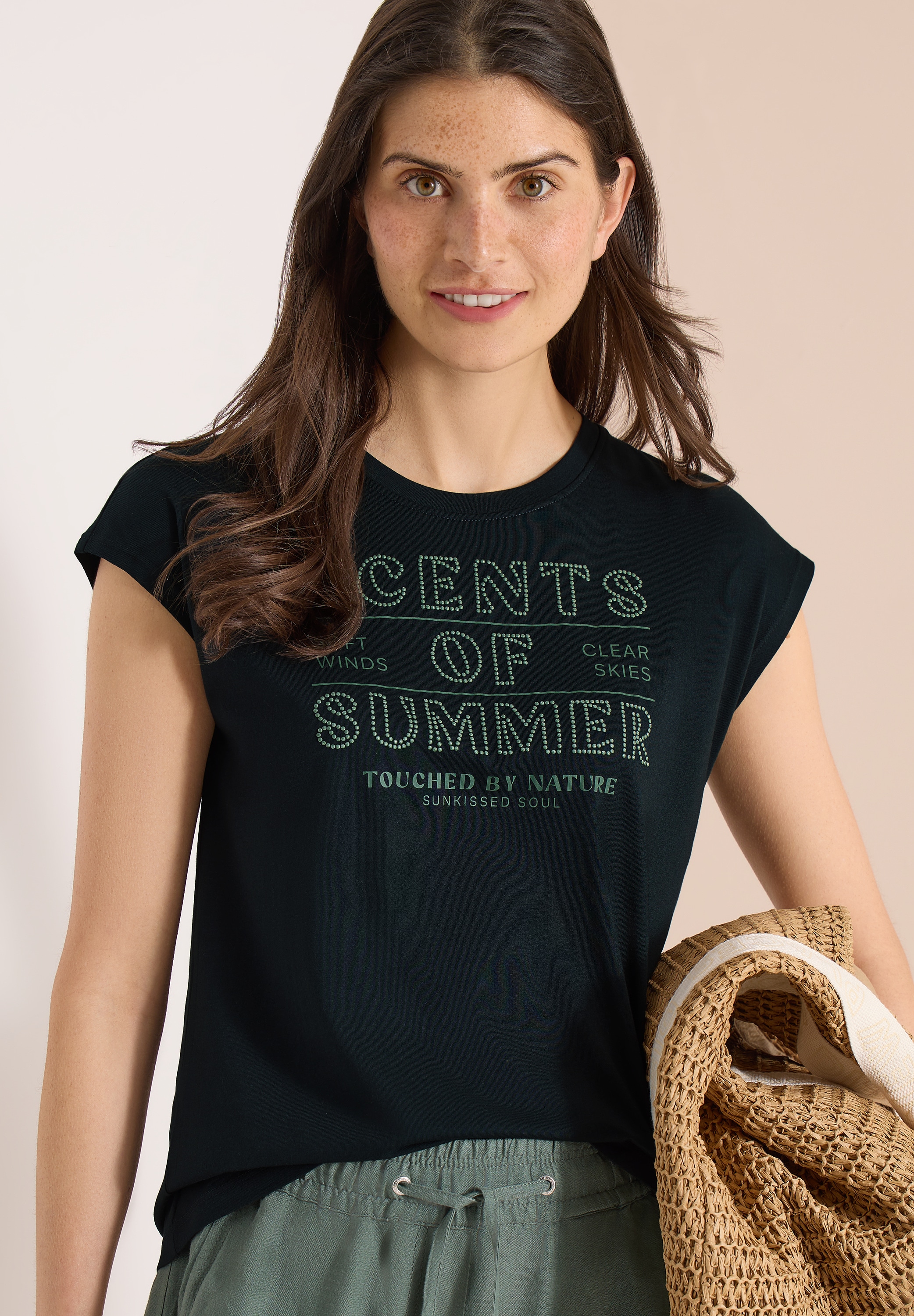 Image of Cecil Kurzarmshirt Sommershirt mit Rundhals und Wording Artwork