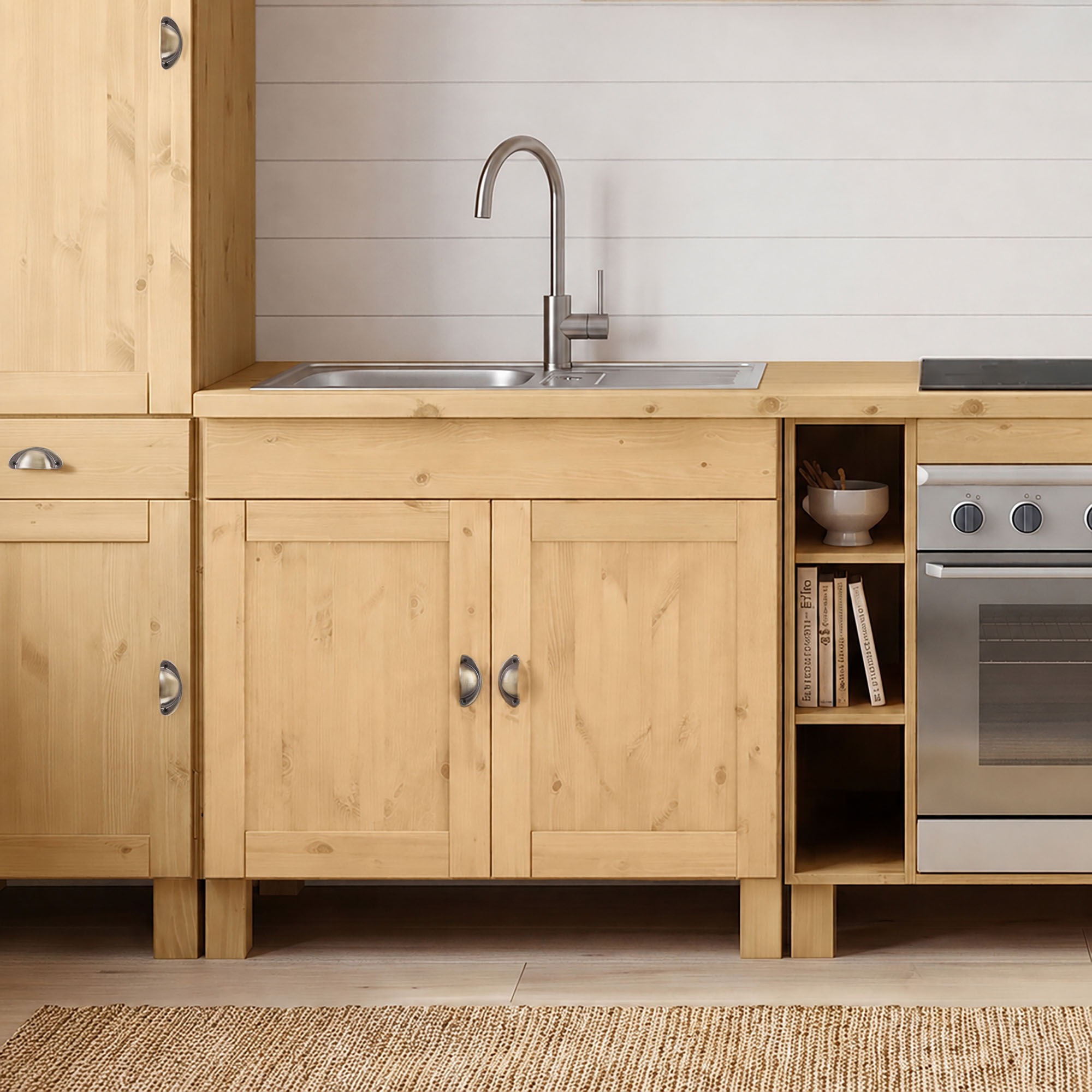 Home affaire Spülenschrank »Oslo« 100 cm breit, inklusive Einbauspüle aus Edelstahl, aus Kiefer