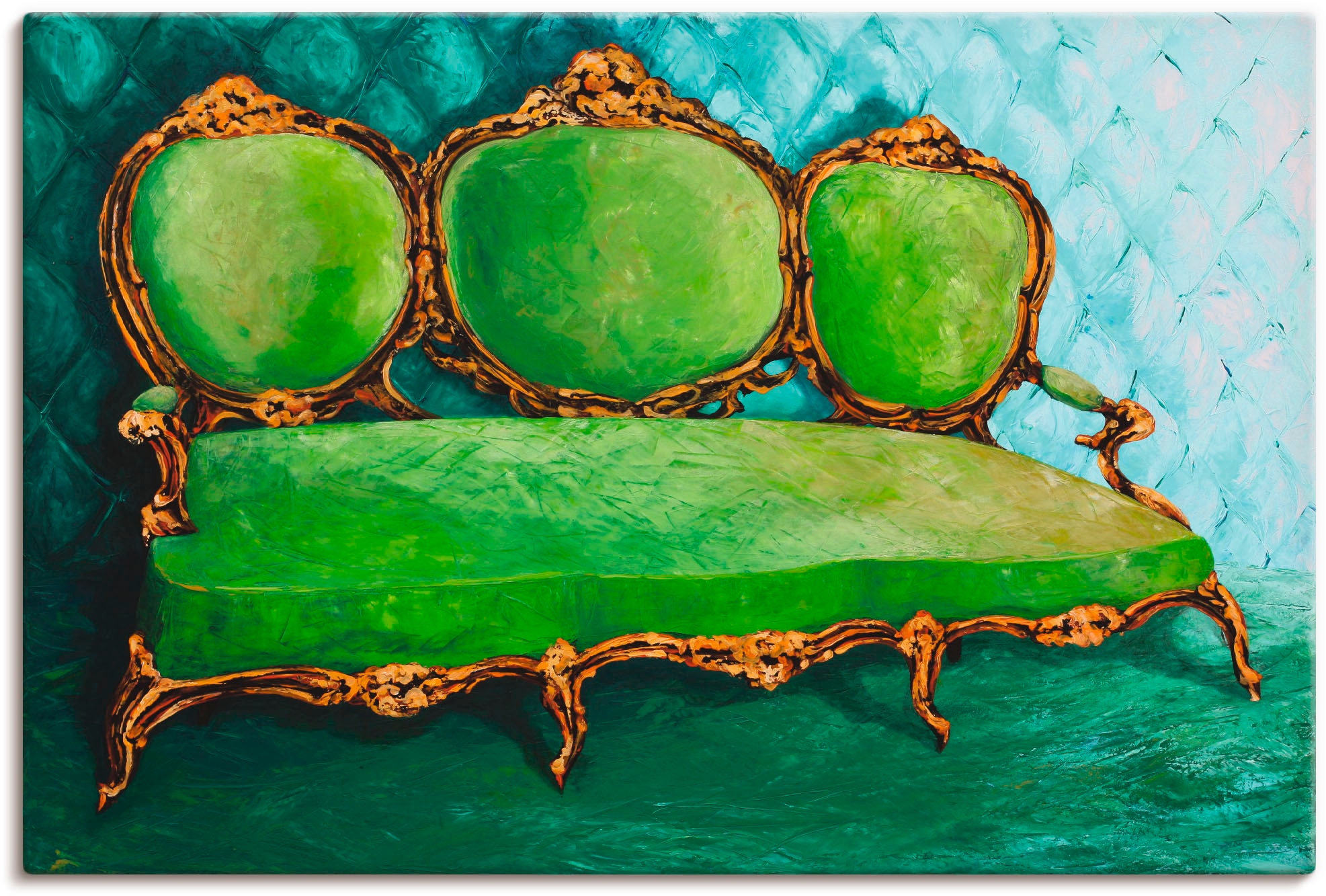 Image of Artland Leinwandbild "Sofa grün" Innenarchitektur 1 Stk. tlg. auf Holzrahmen gespannt