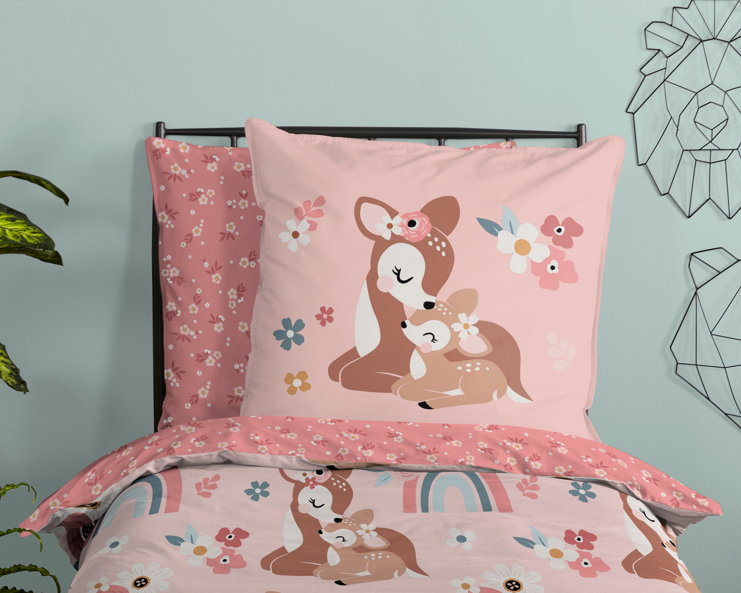 good morning Kinderbettwäsche »Bibi blossom«, Baumwolle, 135x200, Reissverschluss, Wende, Kind, Mädchen, Bambi, Rosa