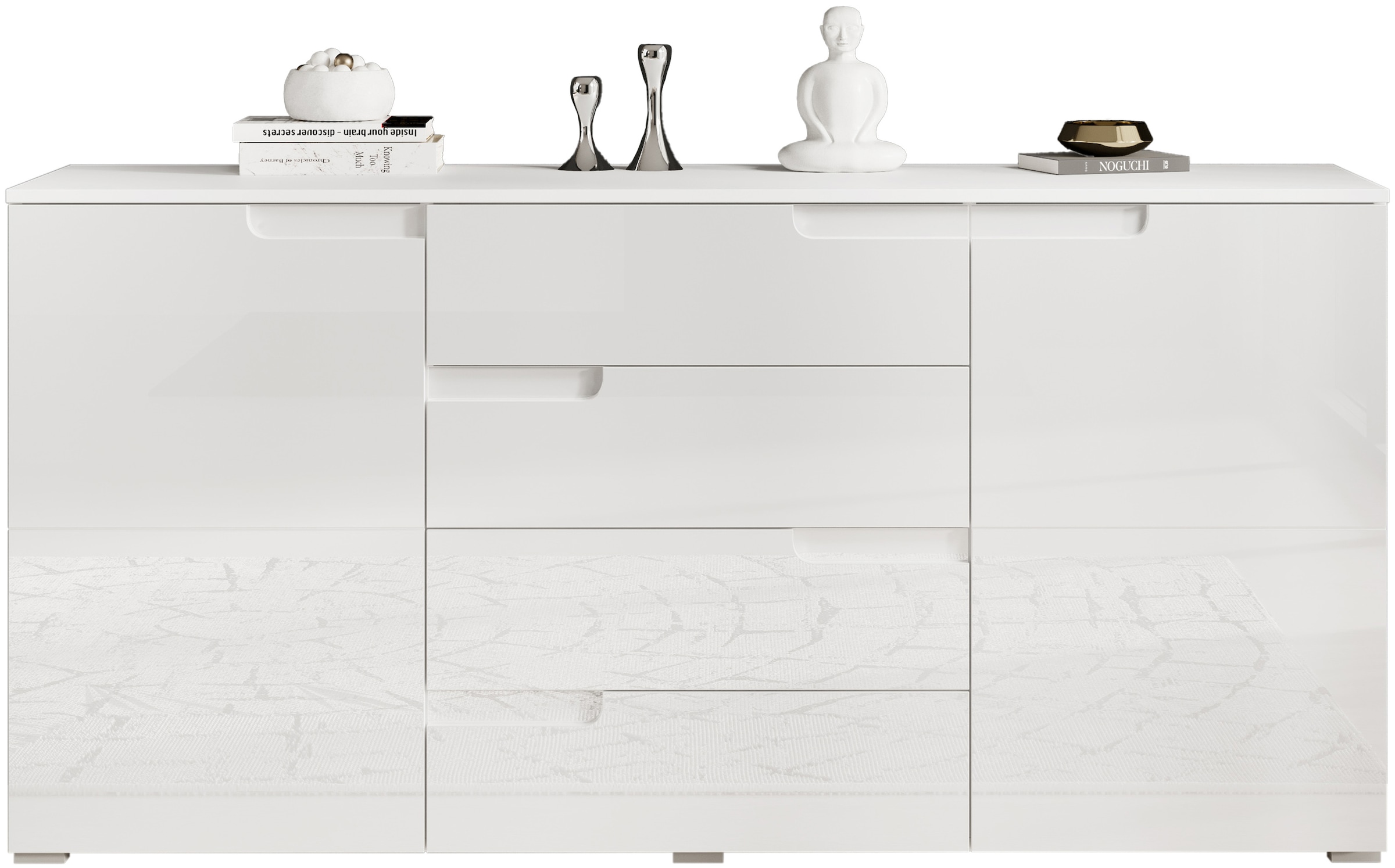 HBZ Sideboard »Spice weiss Hochglanz, Wohnzimmerschrank BxHxT 165x80x40 cm«, (1 St.), Mit 2 Türen, 4 Schubkästen, 2 Einlegeböden verstellbar