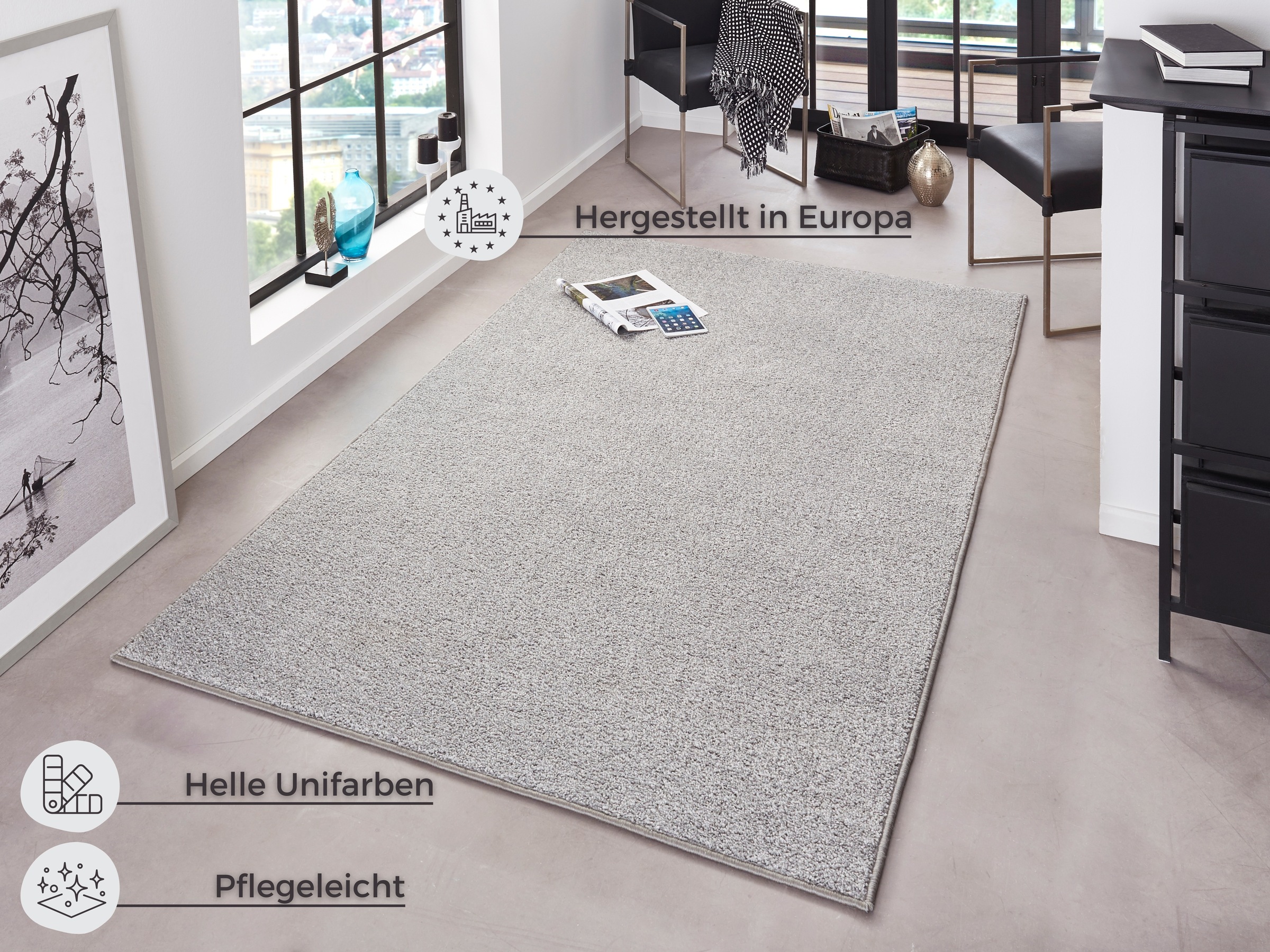 HANSE Home Teppich »Pure 100 Kurzflor«, rechteckig, 13 mm Höhe, Kurzflor, Unifarben, Läufer, Modern, Wohnzimmer, Kinderzimmer, Flur