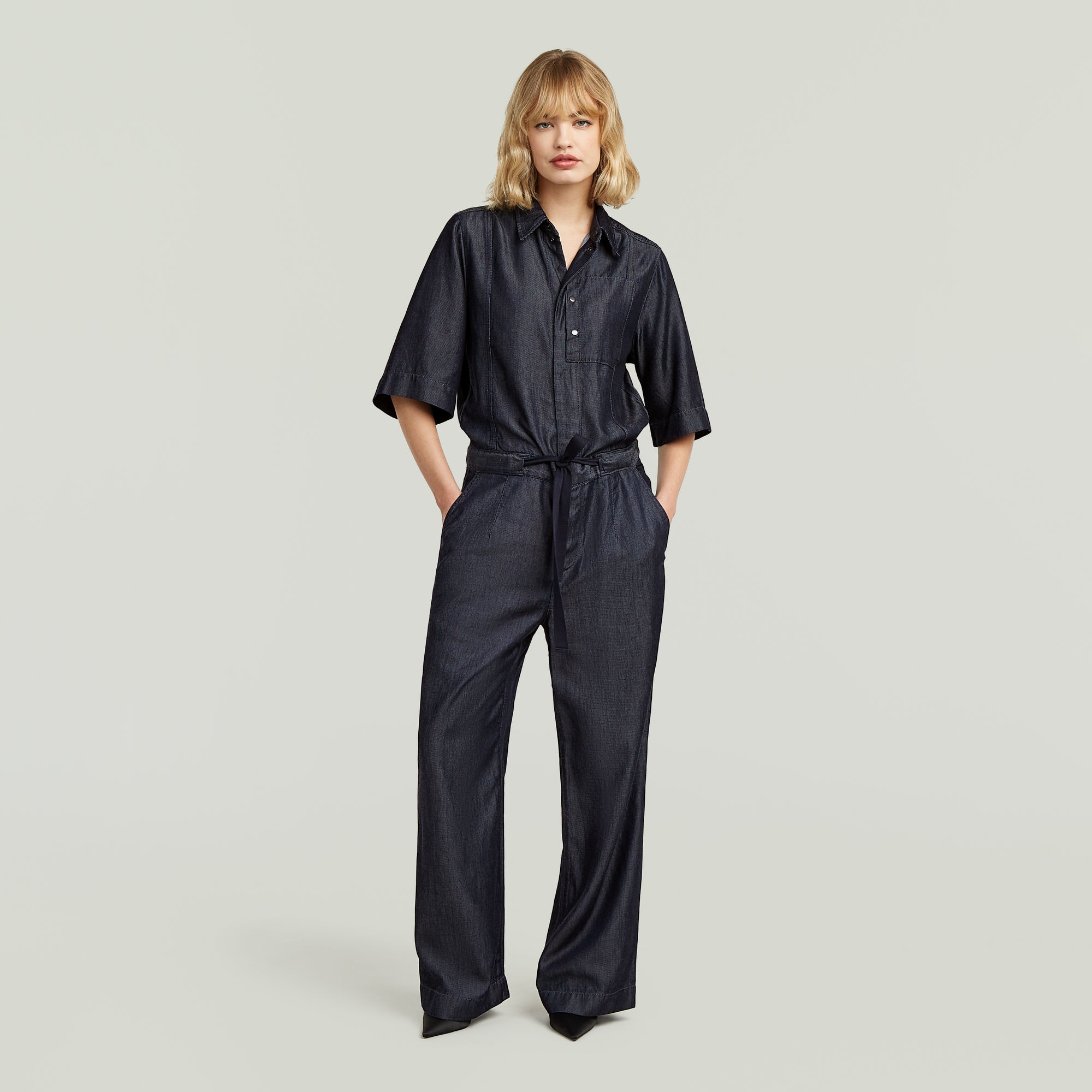 Image of G-STAR Jumpsuit "JMP Regular" mit Hemd-Details, Denim-Look, Regular Fit