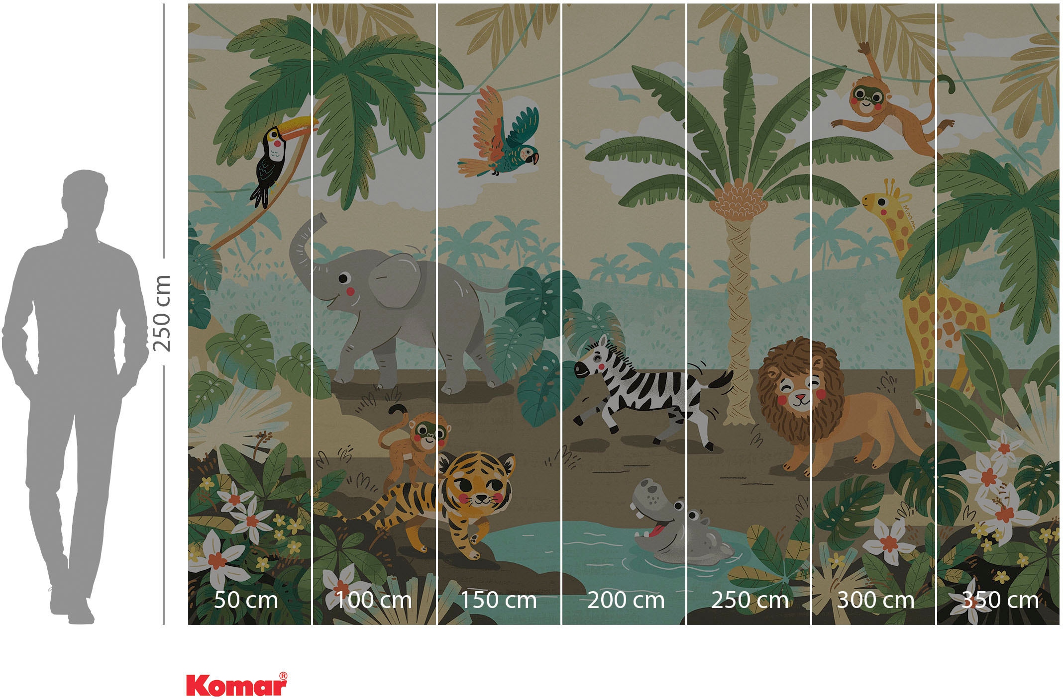 Komar Fototapete »Digitaldruck Vlies - Baby Safari - Grösse 350 x 250 cm«, bedruckt, Wohnzimmer, Schlafzimmer