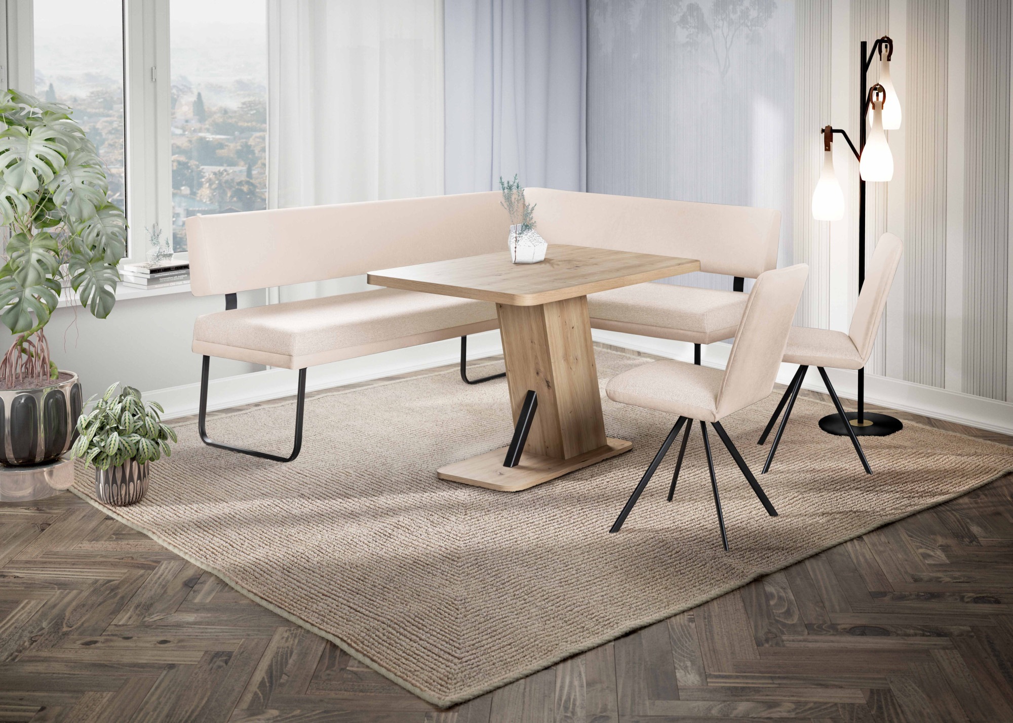 GOODproduct Eckbank »Gabi Esszimmerbank, Bank, Küchenbank, Polsterbank« Gestell aus matt-schwarzem Flachmetall, stabil, 2-Stoff-Design
