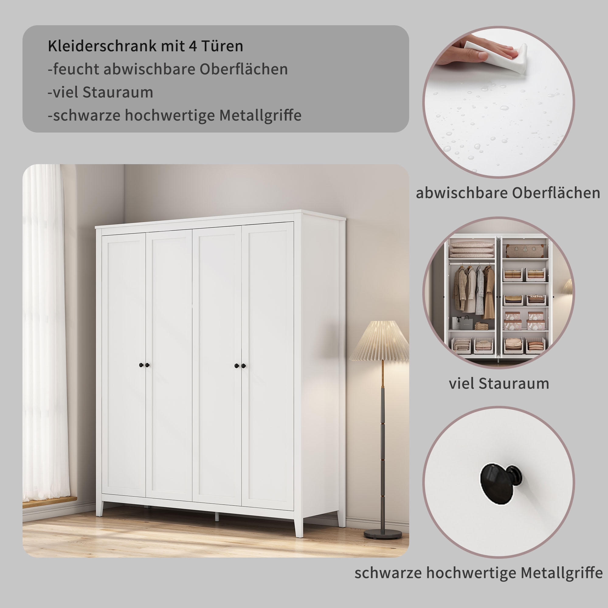 GOODproduct Kleiderschrank »Borkum Schlafzimmerschrank Garderobe Landhaus Bestseller weiss« schwarze Griffe aus Metall, 