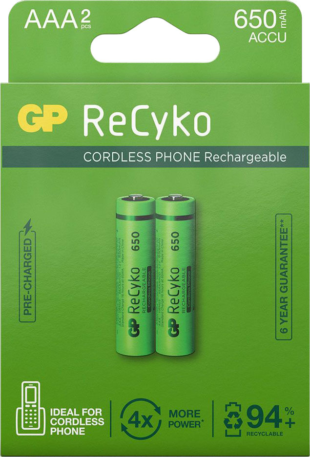 Image of GP Batteries Akku »AAA Akku GP NiMH 650 mAh ReCyko 1,2V 2 Stück«, AAA, 650 mAh bei Ackermann Versand Schweiz