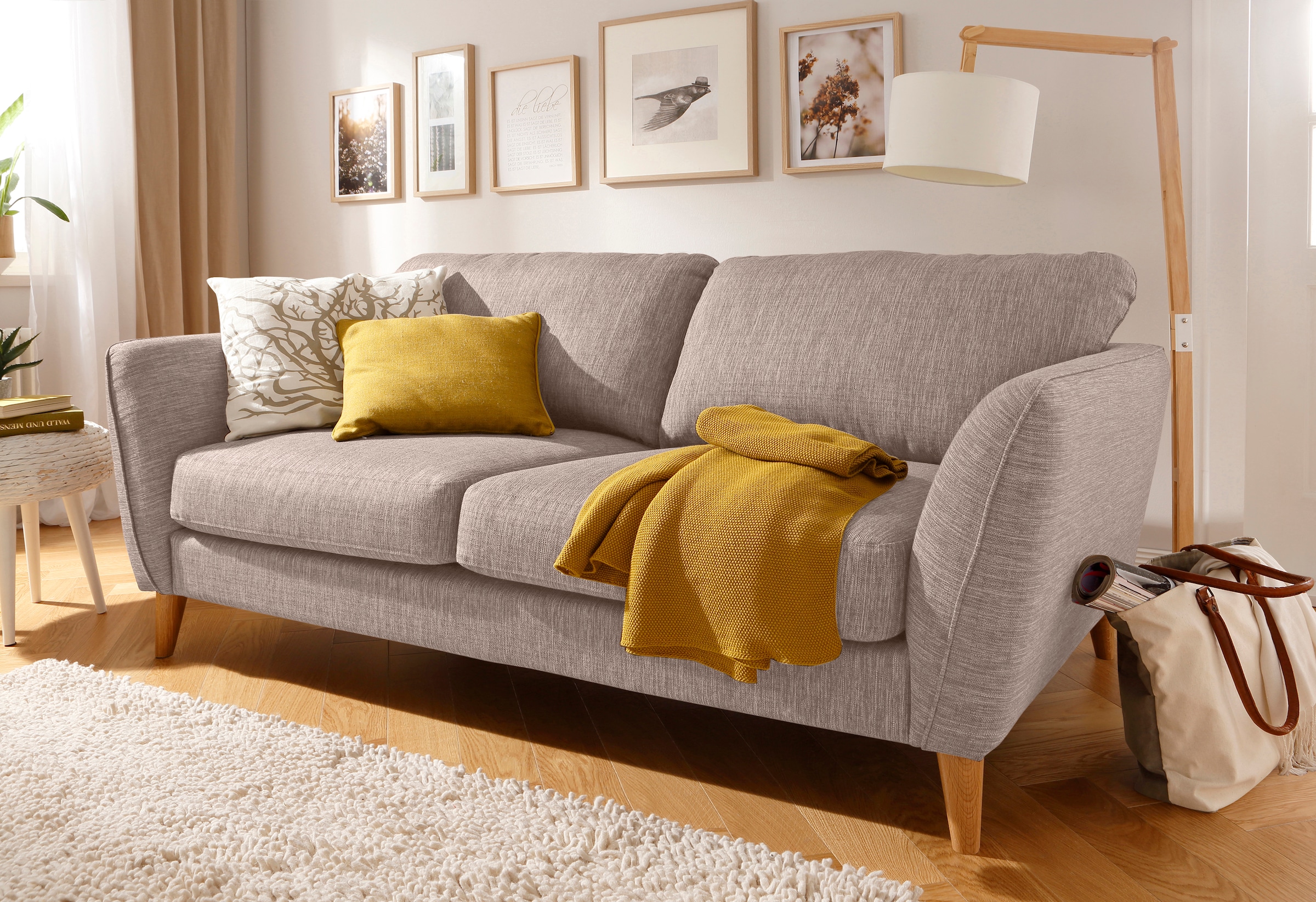 Home affaire 3-Sitzer »MARSEILLE 3er Sofa 206 cm, Cord, Flachgewebe, Struktur, Webstoff«, mit Massivholzbeinen aus Eiche, verschiedene Bezüge und Farbvarianten