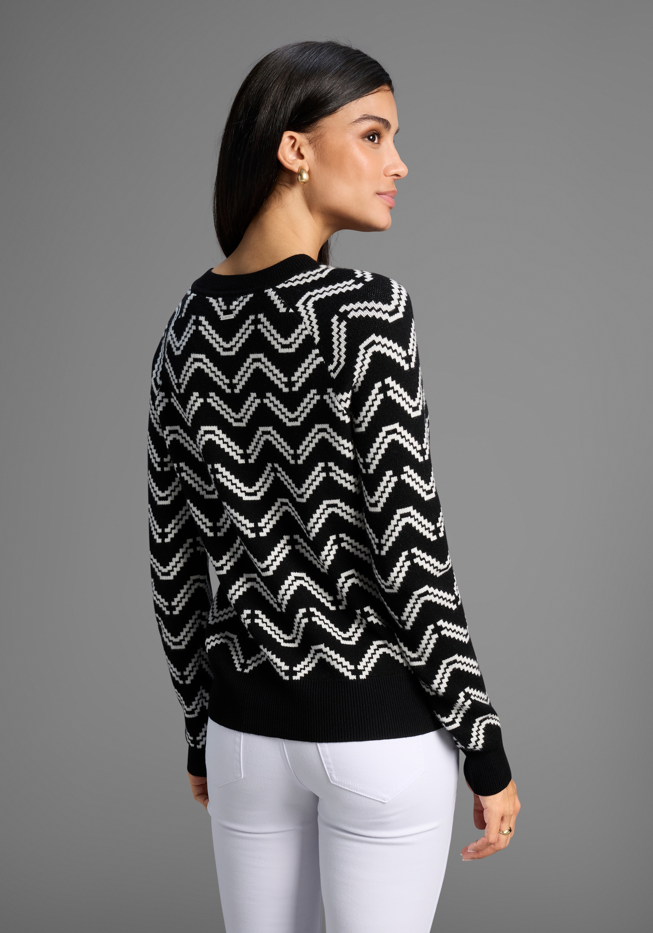 Laura Scott Pull à col rond kuscheliger Strick mit Jaquardmuster und Knöpfen - NEUE KOLLEKTION