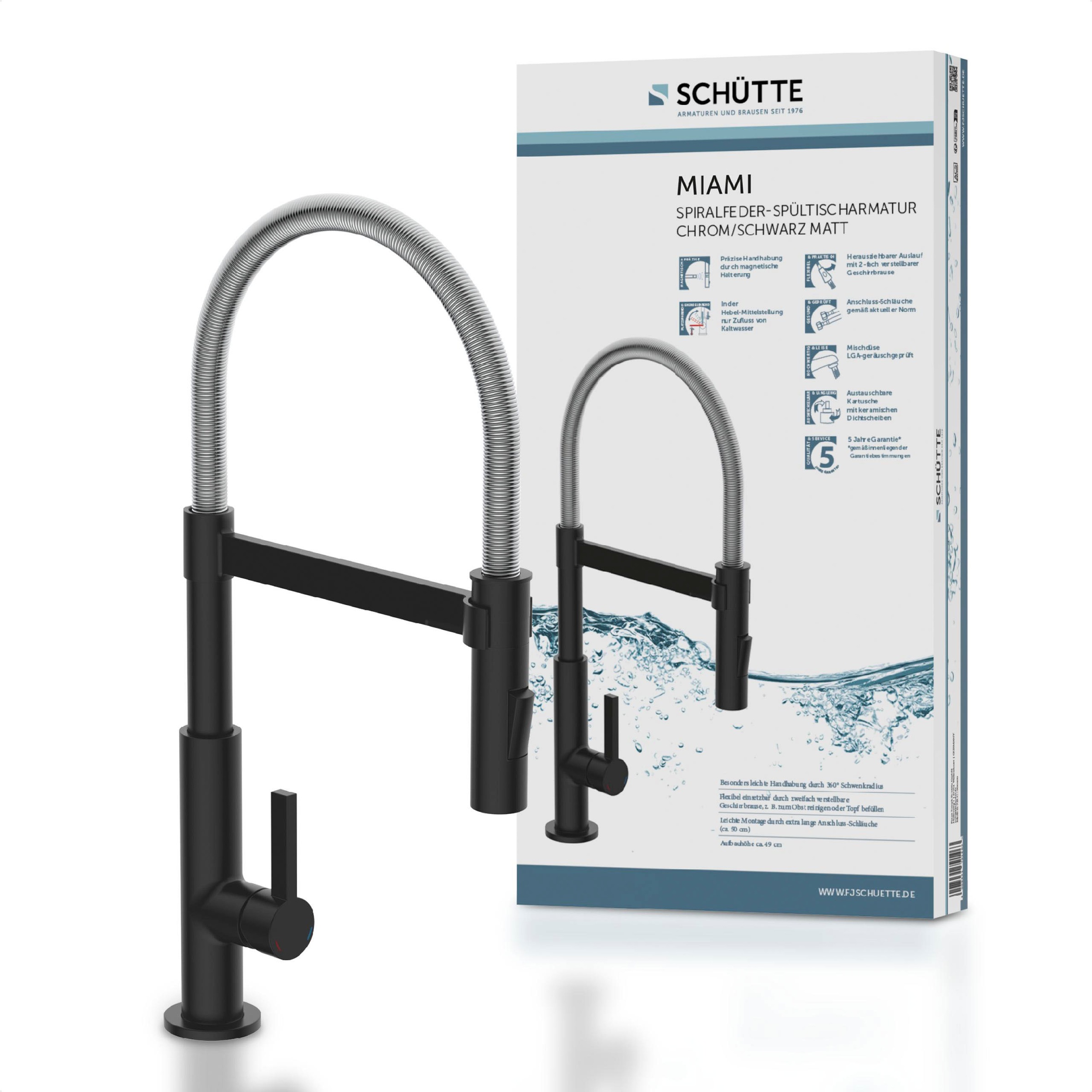 Image of Schütte Küchenarmatur »MIAMI«, mit Geschirrbrause, Wasserhahn Küche ausziehbar, 360° schwenkbare Mischbatterie Küche, Spültischarmatur in Chrom/Schwarz matt bei Ackermann Versand Schweiz