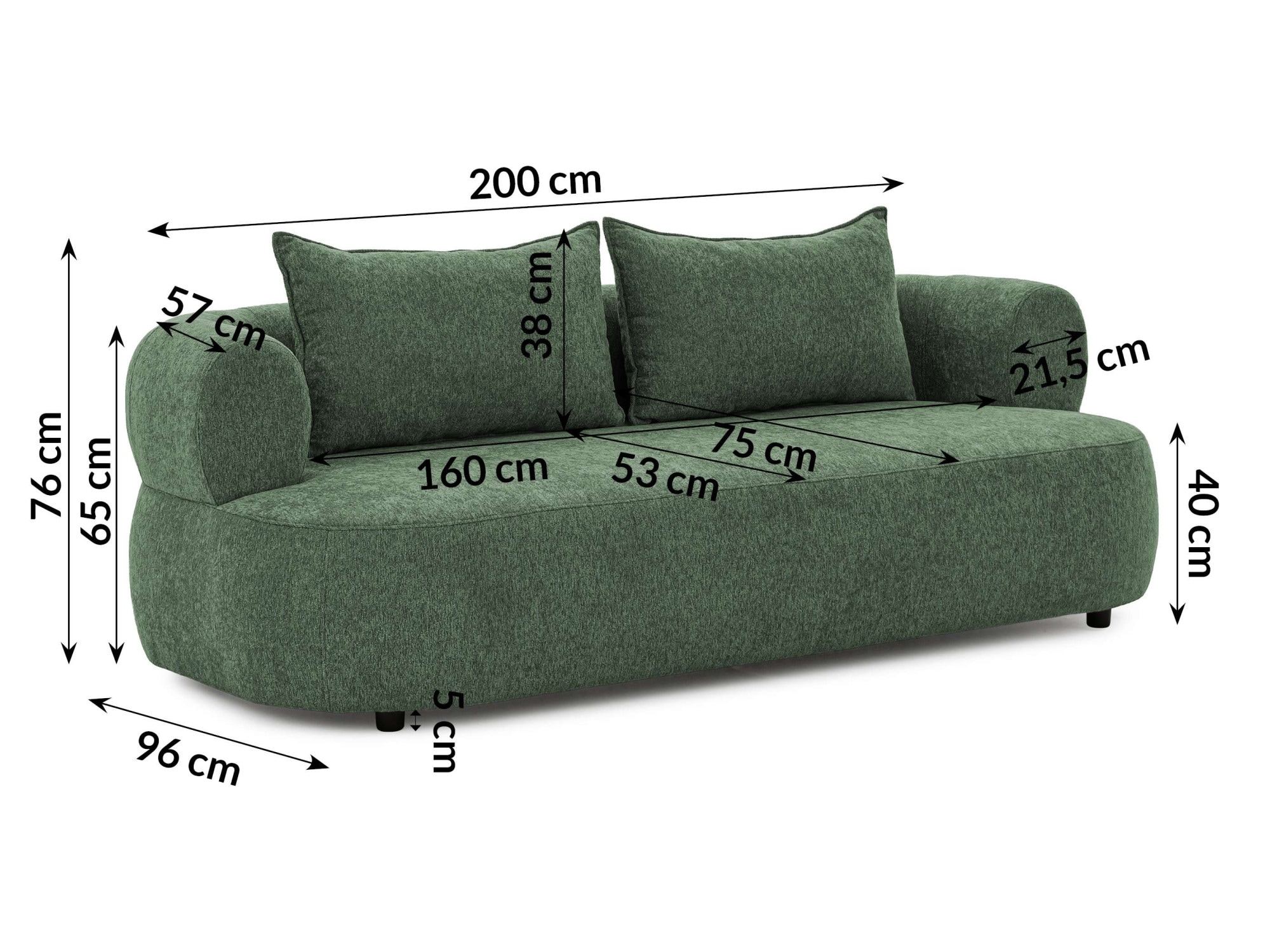 Home affaire 3-Sitzer »LUSSAC 3-Sitzer Design-Sofa mit Zierkissen, Masse B/T/H: 202/123/78 cm« hoher Sitzkomfort und modernes Design, Sofa ohne Bettfunktion