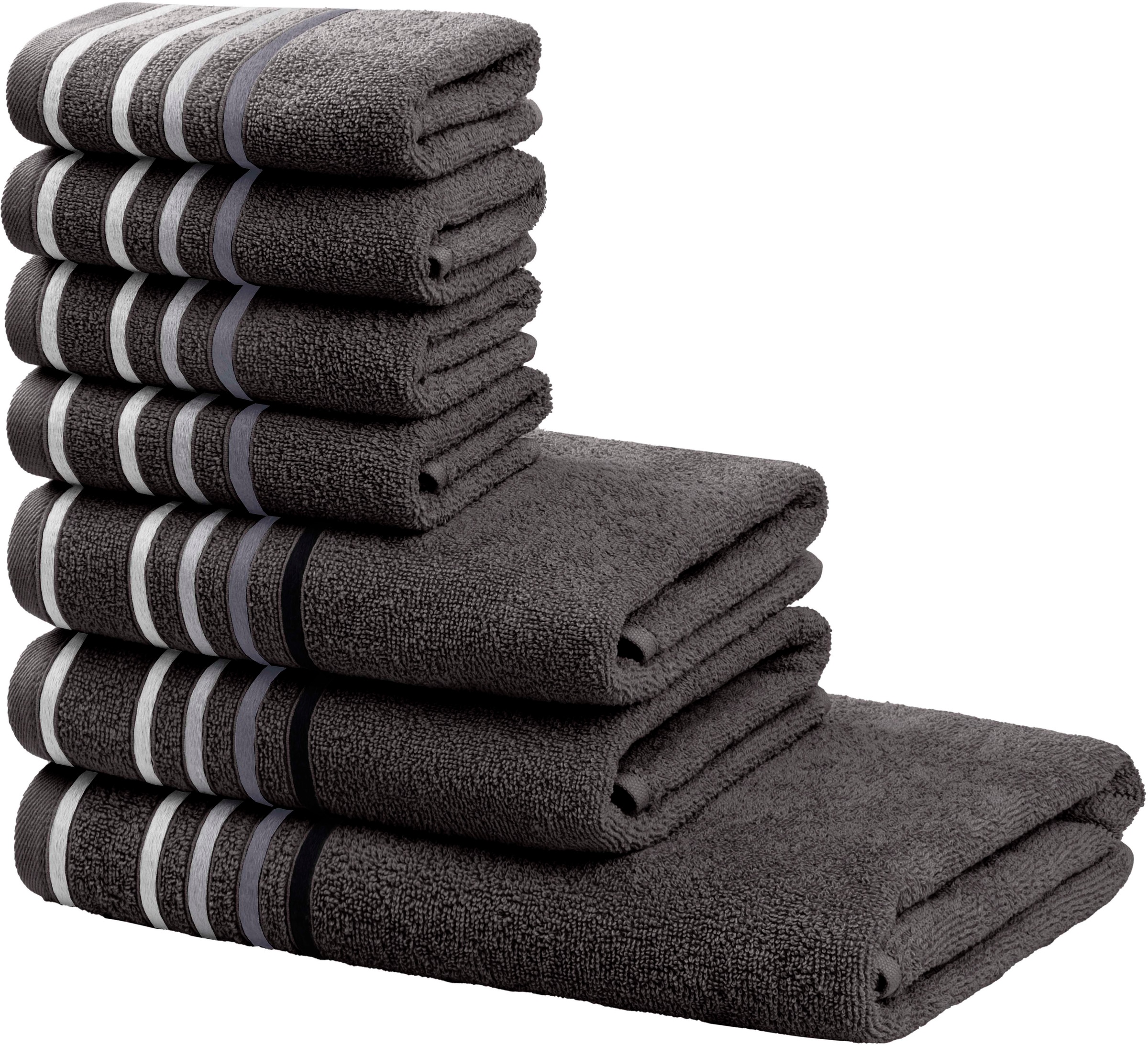 Image of GOODproduct Handtuch Set "Niki, Duschtuch, Handtücher und Gästetücher" Set Walkfrottee Handtücher mit mehrfarbiger Streifenbordüre, weich, aus 100% Baumwolle