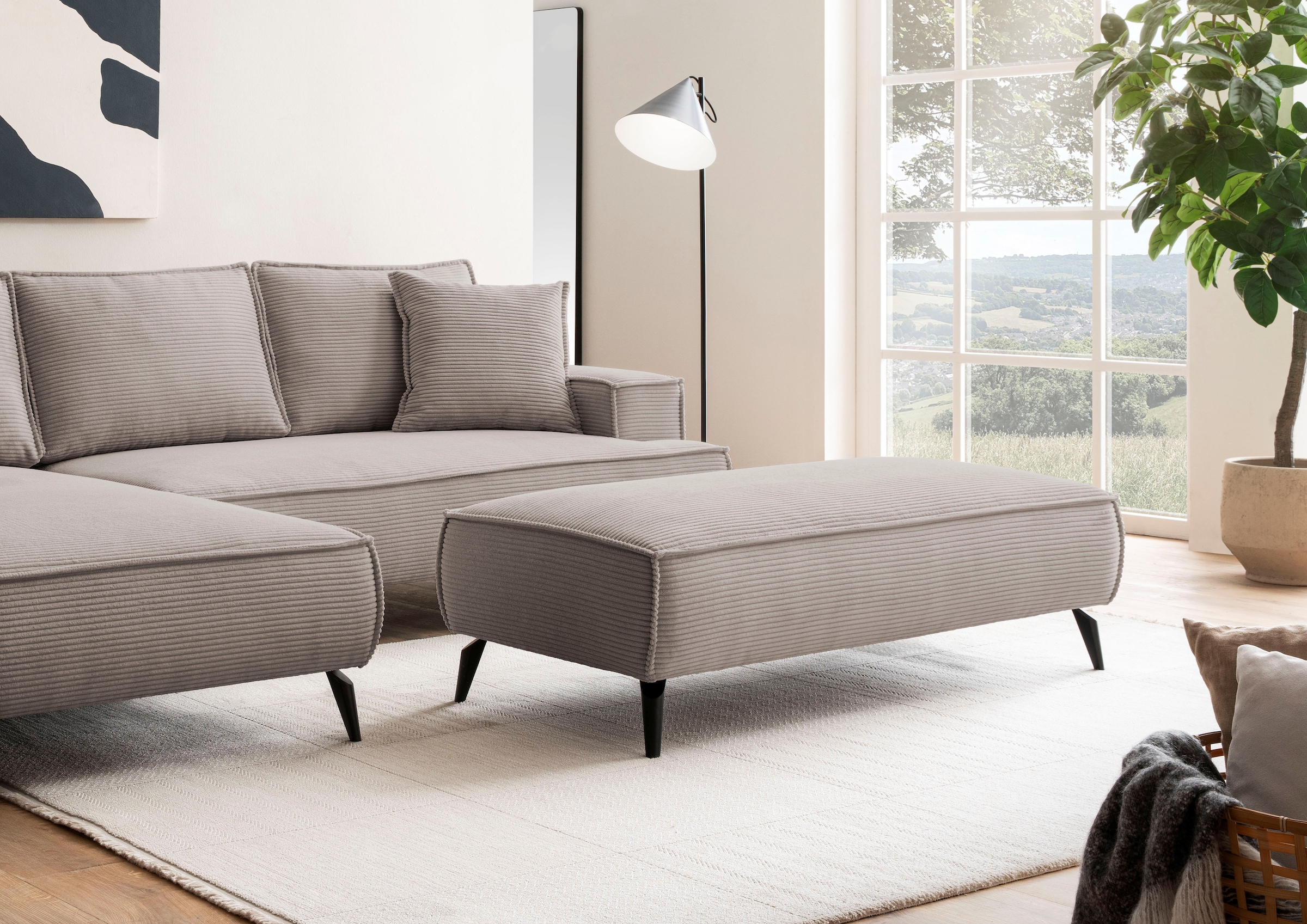 andas Hocker »TVINNU, mit Kedernaht in Cord«, zur Serie TVINNU, gemütlicher Sitzkomfort, rechteckig, schwarze Füsse