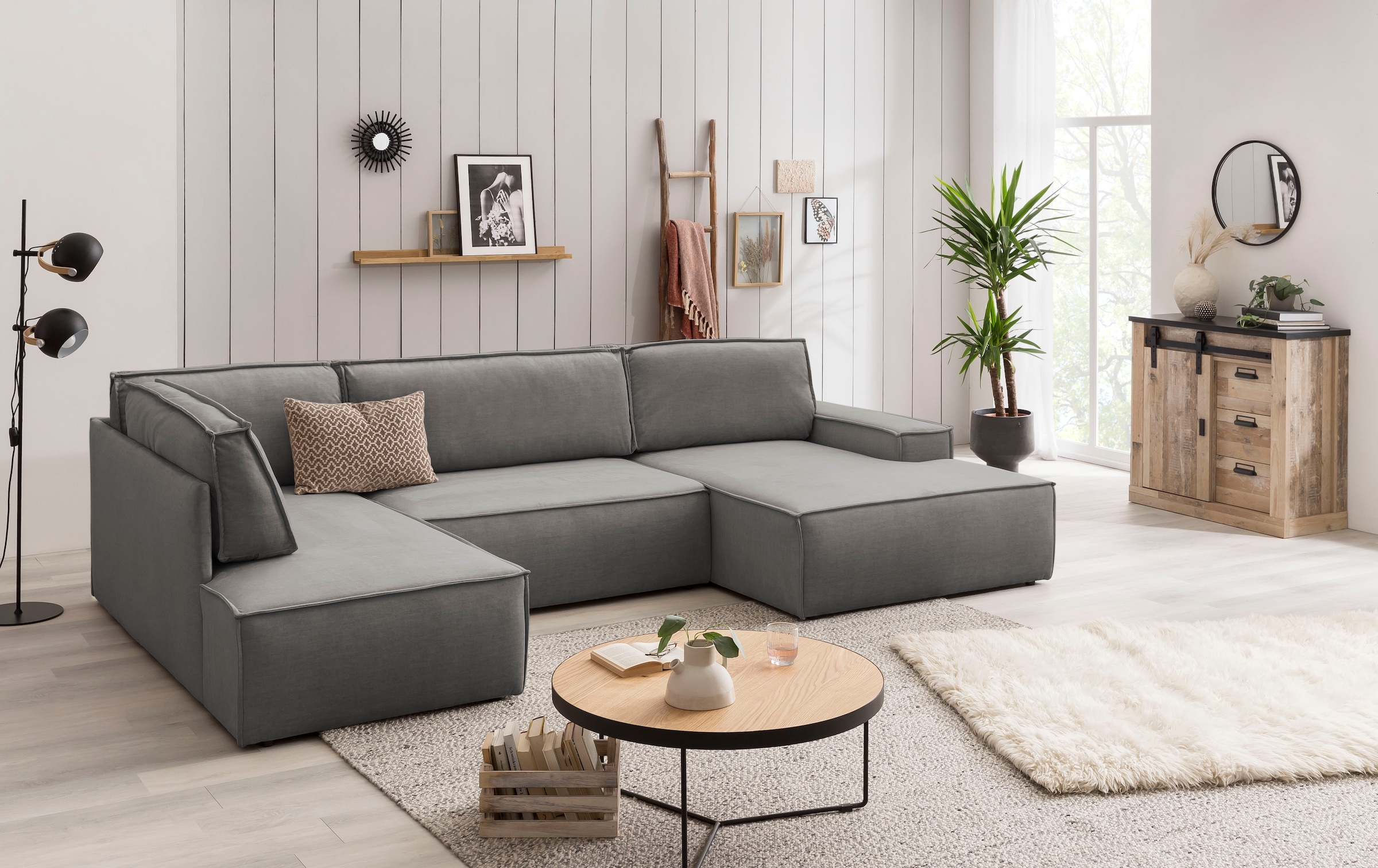 GOODproduct Paysage de salon »SHERWOOD U-Form, 329 cm - OTTO. Verlässliche Qualität.« Fonction couchage avec coffre-lit (194x139 cm), velours côtelé, vintage, velours