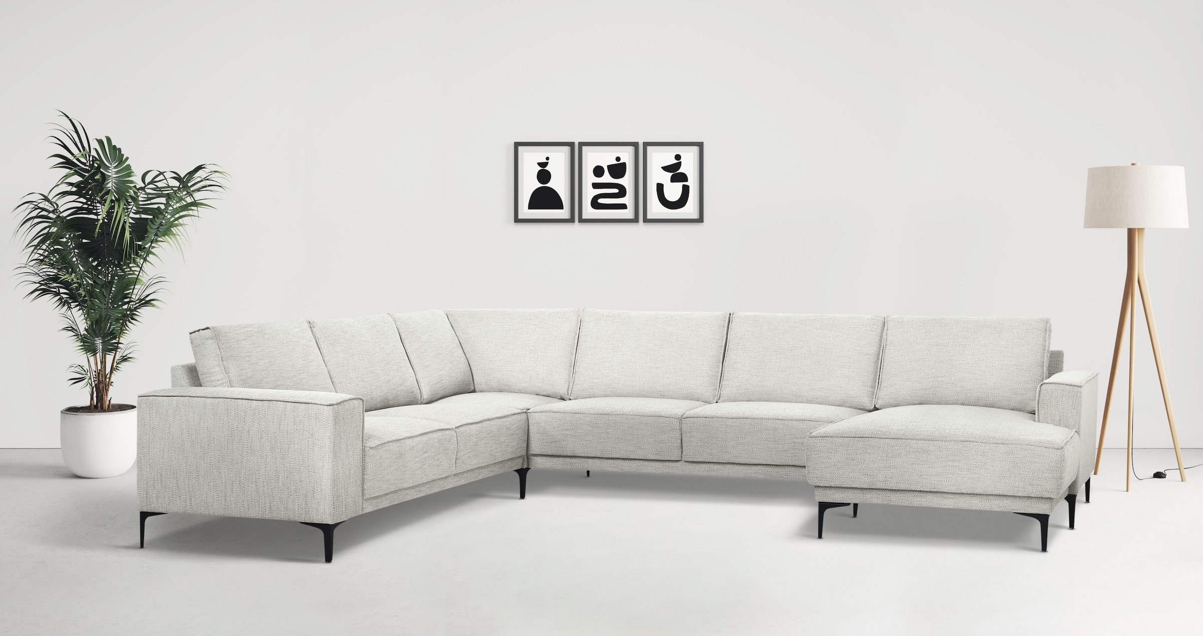GOODproduct Wohnlandschaft »OLAND Flachgewebe U-Form, XXL, B: 342 cm, Skandi-Design« Skandi-Design in Struktur, Flachgewebe, Luxus-Microfaser, Boucle