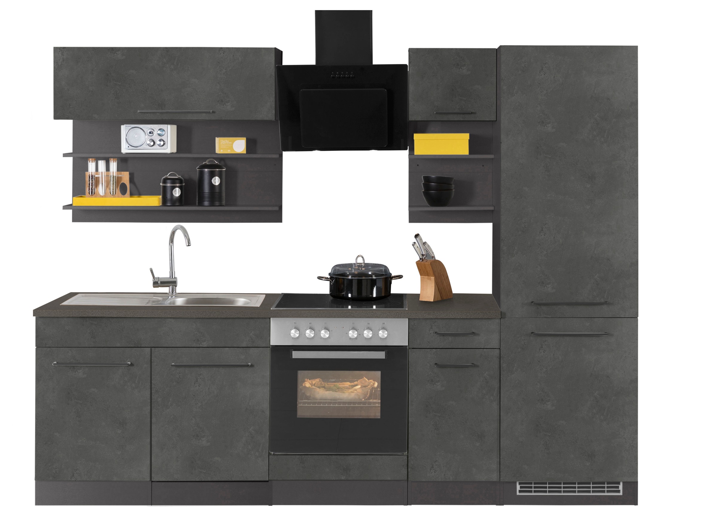 KOCHSTATION Kitchenette »KS-Tulsa« sans appareils électriques, largeur 270 cm, poignées métalliques noires, façades MDF