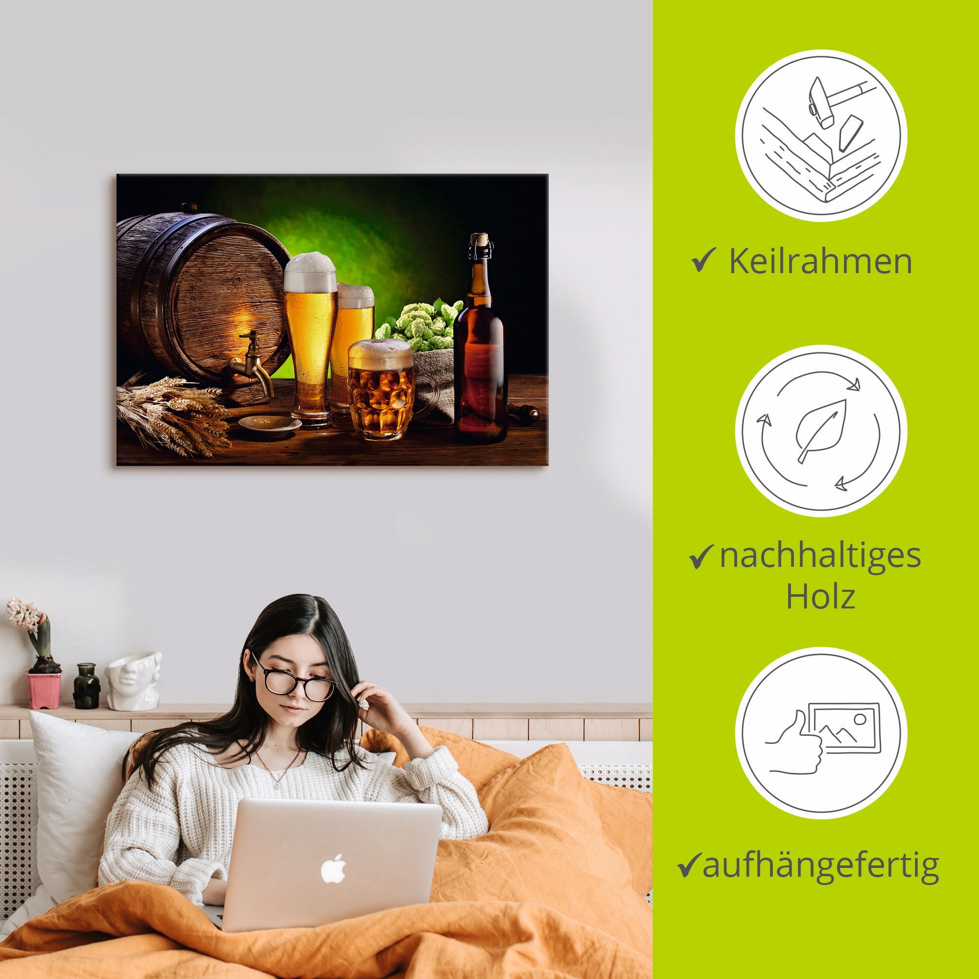 Artland Wandbild »Bier Stillleben«, Getränke, (1 St.), als Alubild, Leinwandbild, Wandaufkleber oder Poster in versch. Grössen