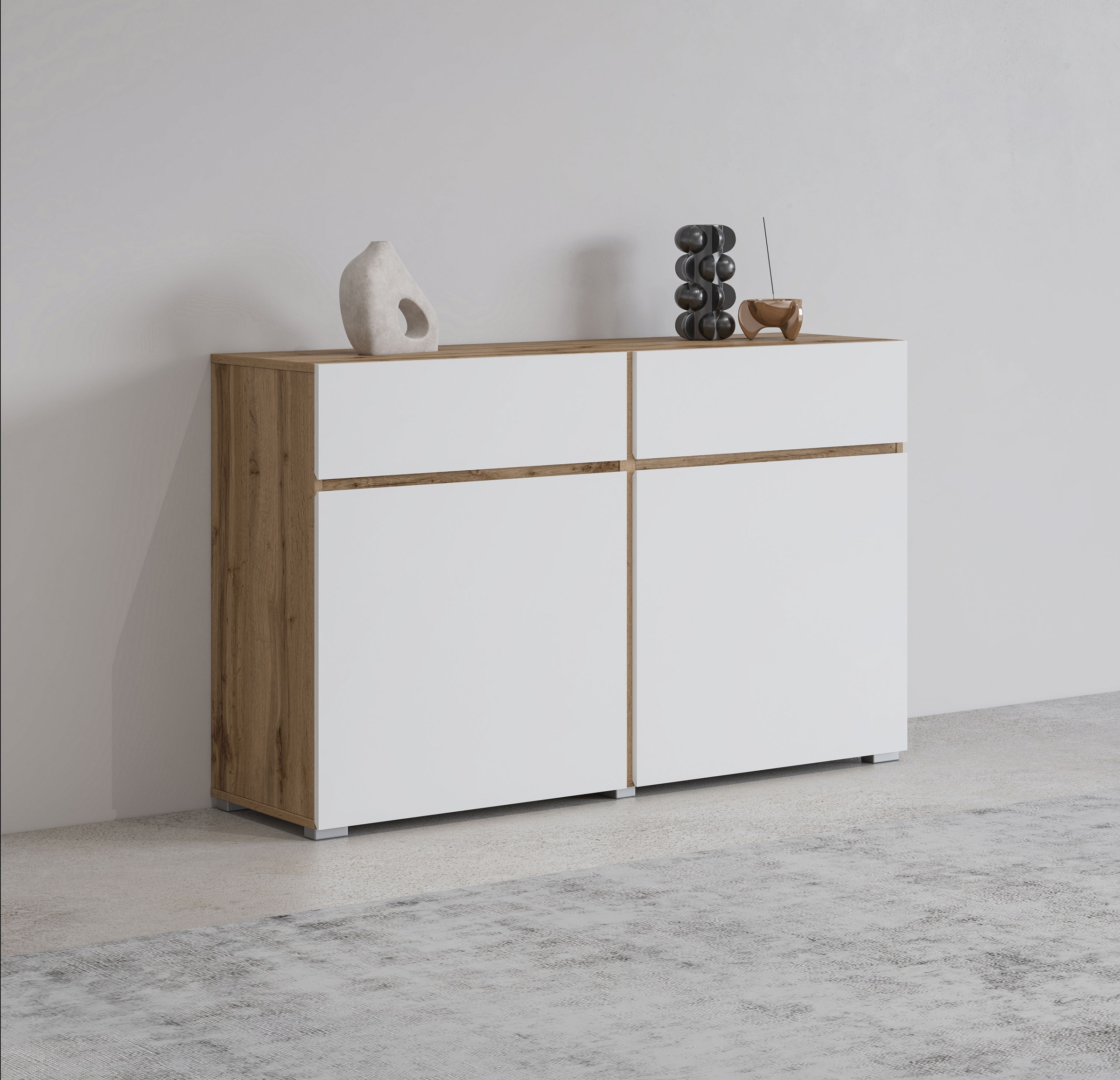 Image of GOODproduct Sideboard "Cross,Breite 119,5 cm, moderne grifflose Kommode,2 Türen/2 Schubkästen" Schubladenschrank,Anrichte mit viel Stauraum, Einlegeböden verstellbar
