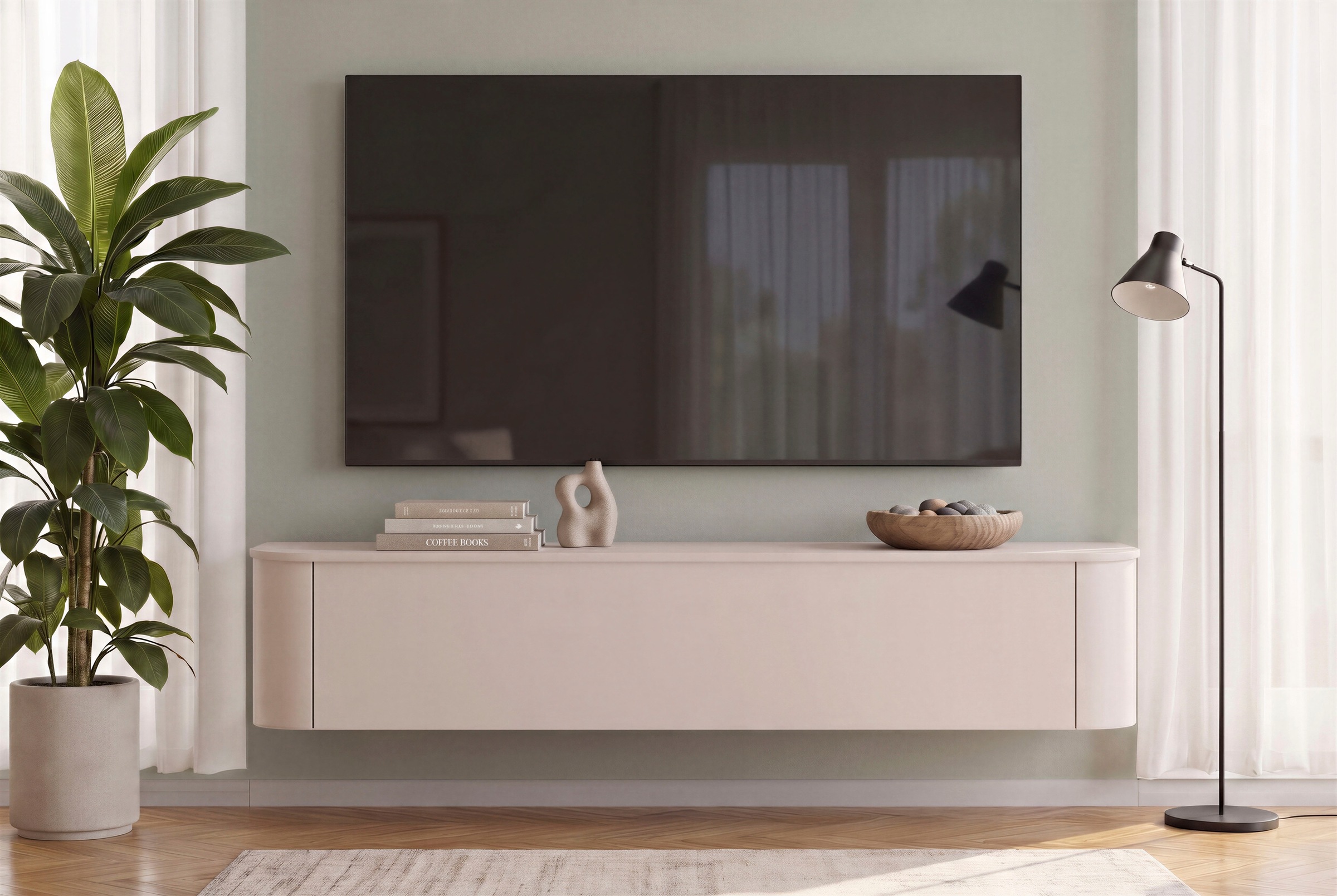 Image of GOODproduct Lowboard "Lido, 181 cm breit, 1 Klappe, TV-Schrank, TV-Kommode, Medienboard" Formgebogenes MDF, Stirnseiten Rundung, Push-to-open, hängend/stehend