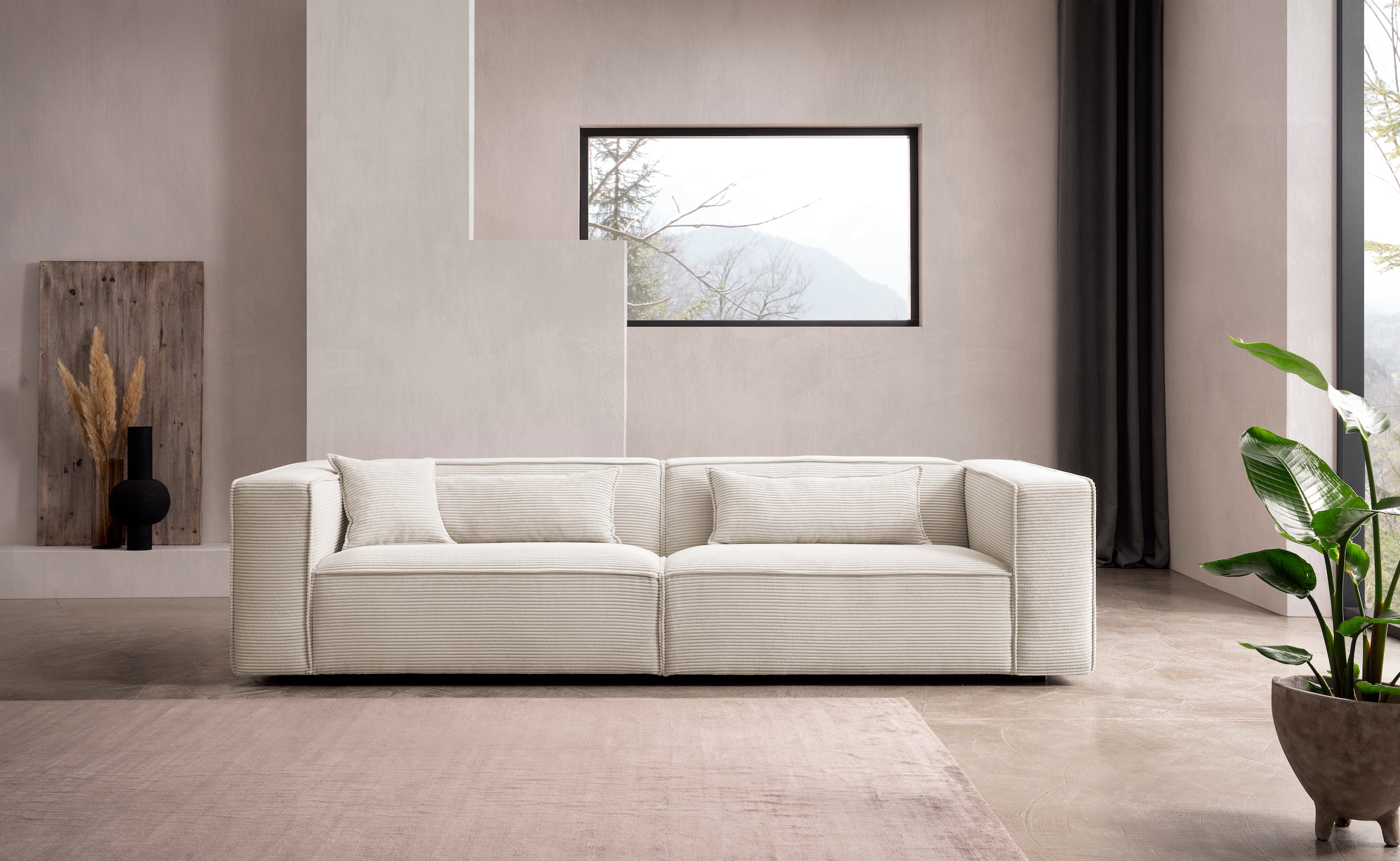 LeGer Home by Lena Gercke 3-Sitzer »PIARA, Couch mit Kedernaht, Sofa in Cord oder Leinenoptik«, schwarze Füsse, bequemer Sitzkomfort