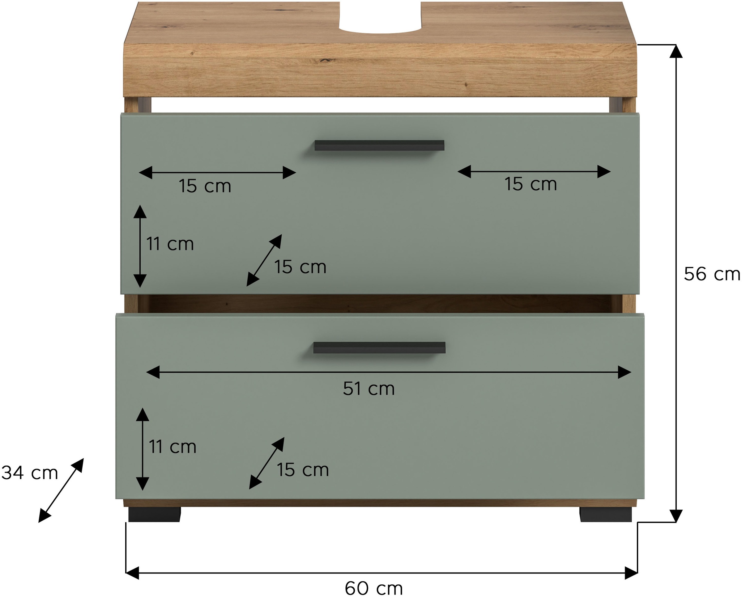 INOSIGN Waschbeckenunterschrank »Siena, Breite 60cm, 2 Tür, 2 Fächer, mit Siphonausschnitt, MDF-Front«, (1 St.), in verschiedenen Farben erhältlich, Badmöbel, Badschrank, Kommode, Bad