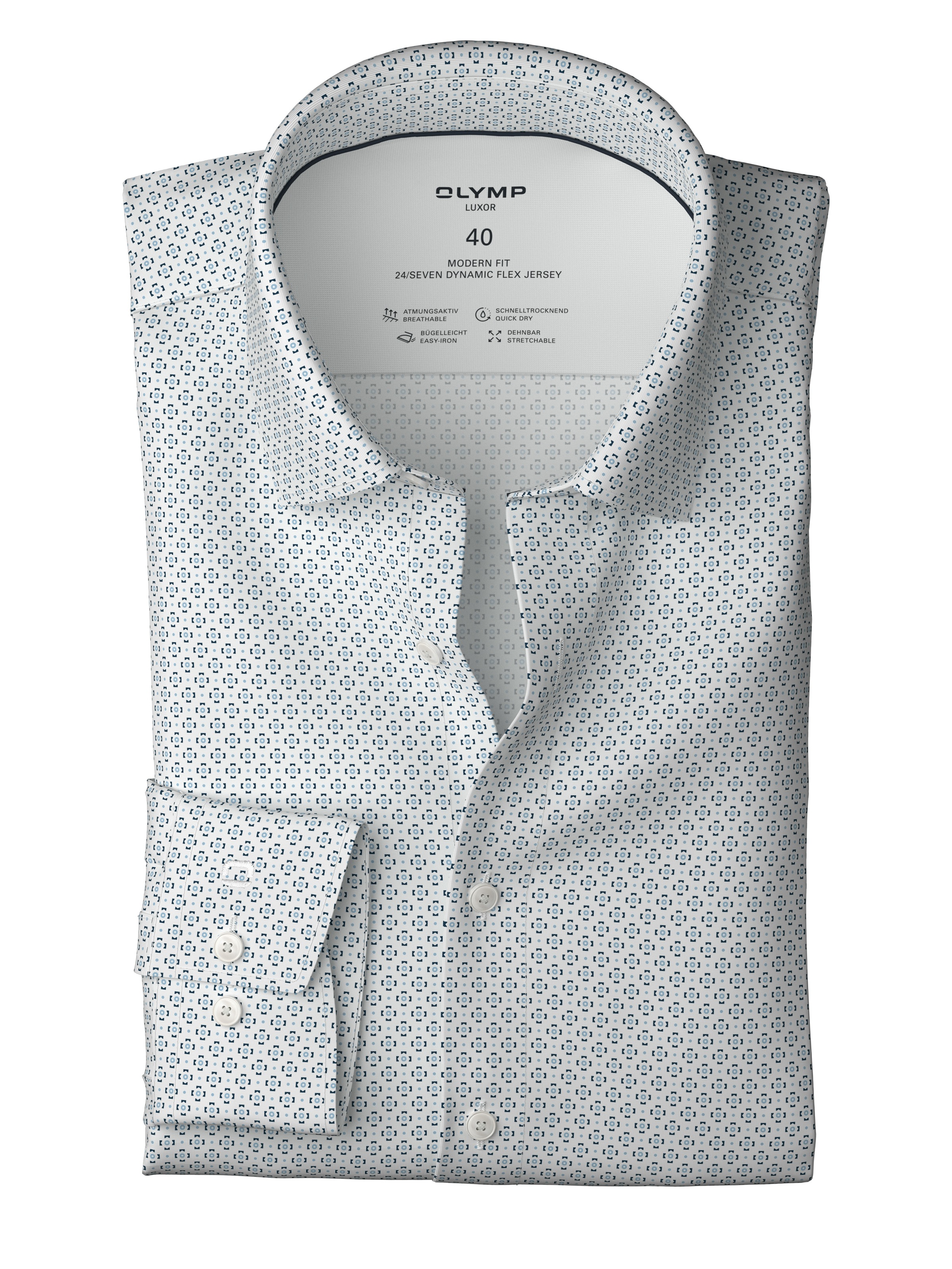 OLYMP Langarmhemd »Luxor 24/Seven modern fit« Atmungsaktiv, gemustert, modern fit, Jersey, Businesshemd