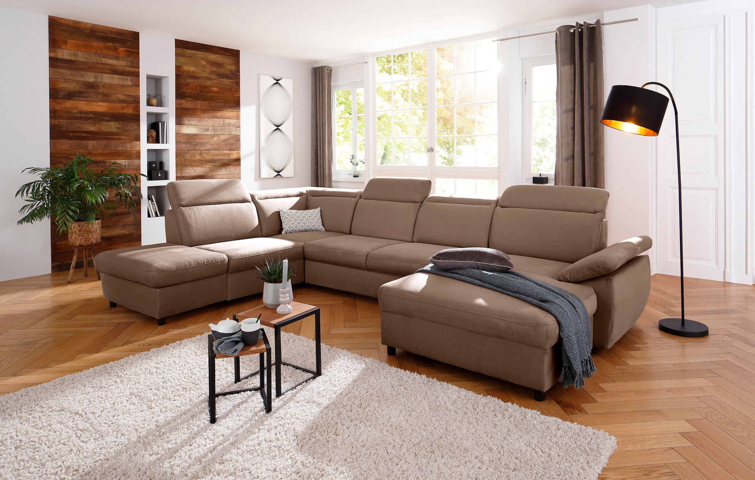 Home affaire Wohnlandschaft »Mauritius U-Form« mit Kopfteil- und Armlehnverstellung, wahlweise mit Bettfunktion