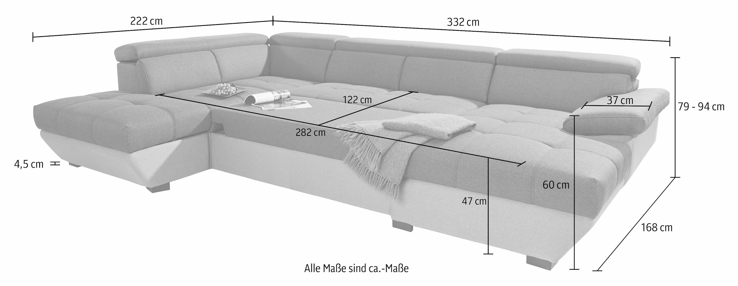 COTTA Polstergarnitur »Speedway U-Form«, (Set), Set bestehend aus: Wohnlandschaft mit Kopfteilverstellung & Hocker