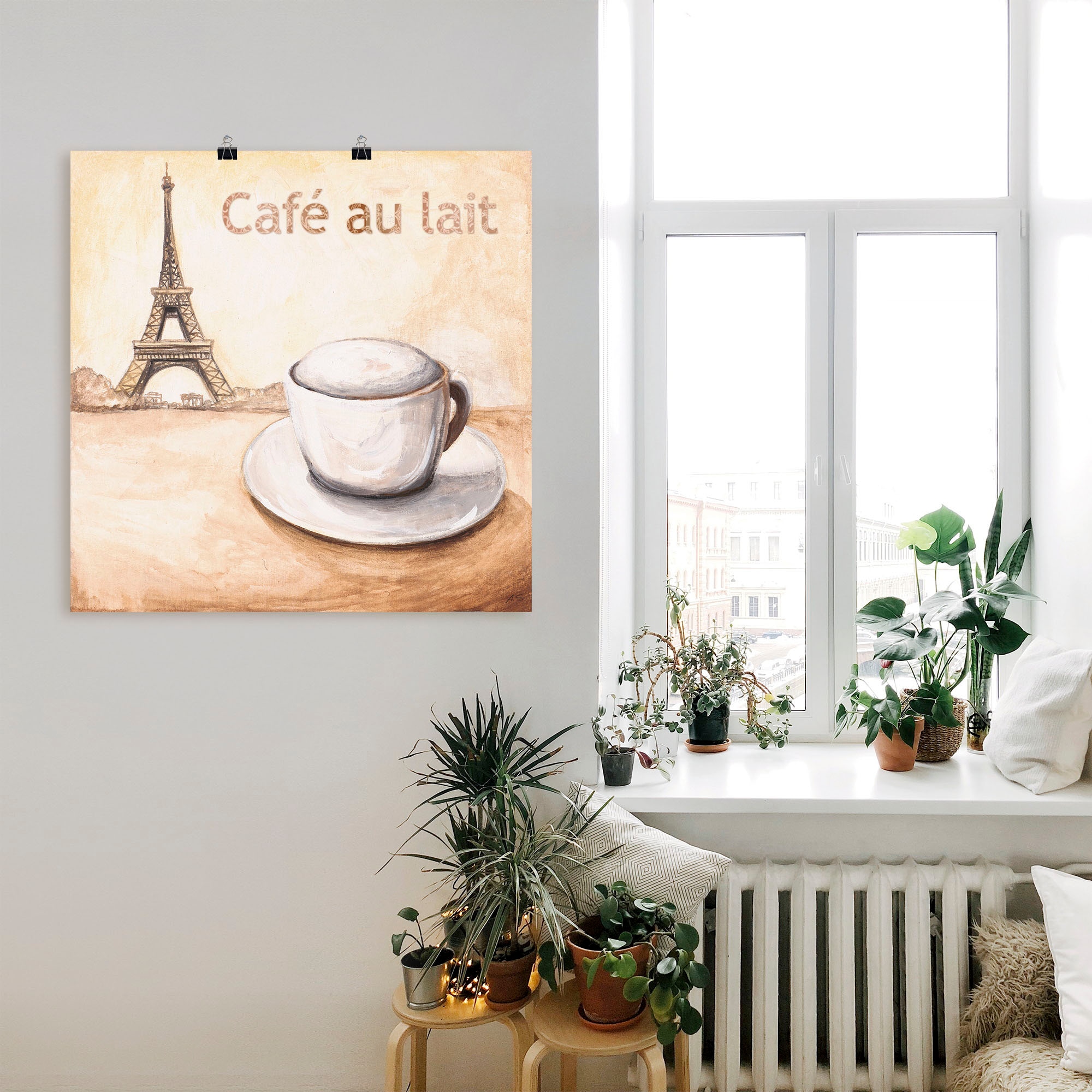 Artland Poster »Café au lait in Paris«, Kaffee Bilder, (1 St.), als Alubild, Leinwandbild, Wandaufkleber oder Poster in versch. Grössen