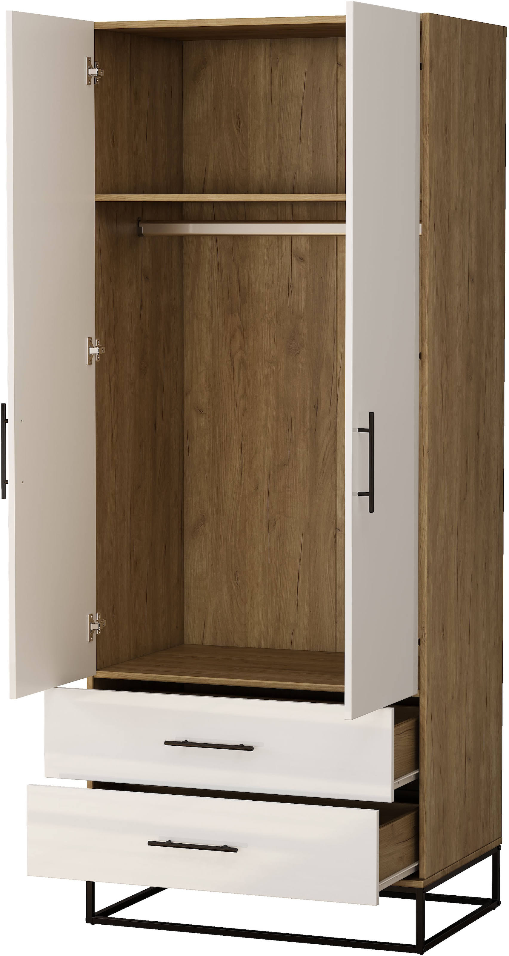 GOODproduct Kleiderschrank »Lucca Schlafzimmerschrank Garderobe hochglanz Bestseller« Hochwertige schwarze Griffe und Kufengestell,  Schlafzimmerschrank mit 2 Türen und 2 Schubladen, Breite 80cm