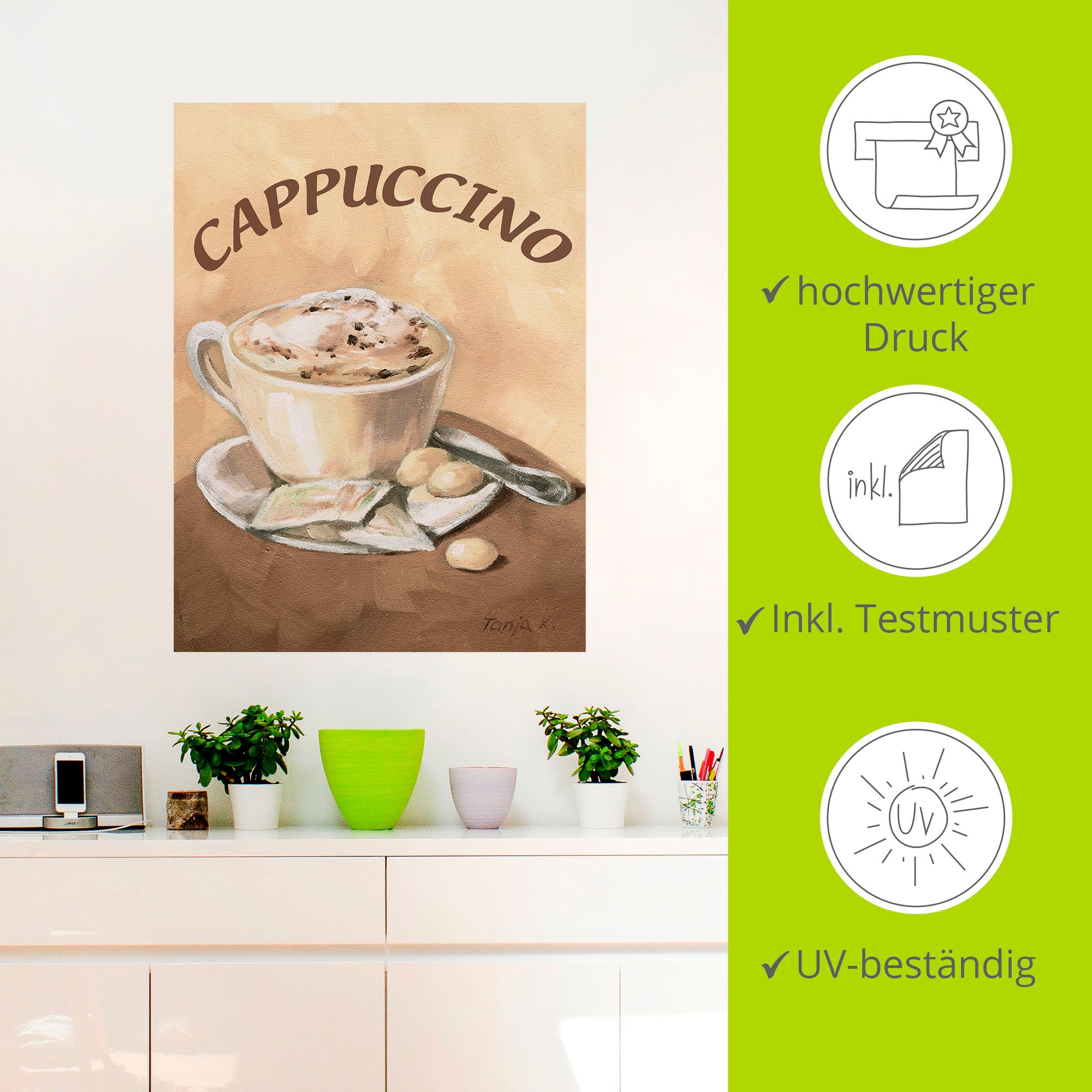 Artland Wandbild »Tasse Cappuccino«, Getränke, (1 St.), als Leinwandbild, Poster, Wandaufkleber in verschied. Grössen