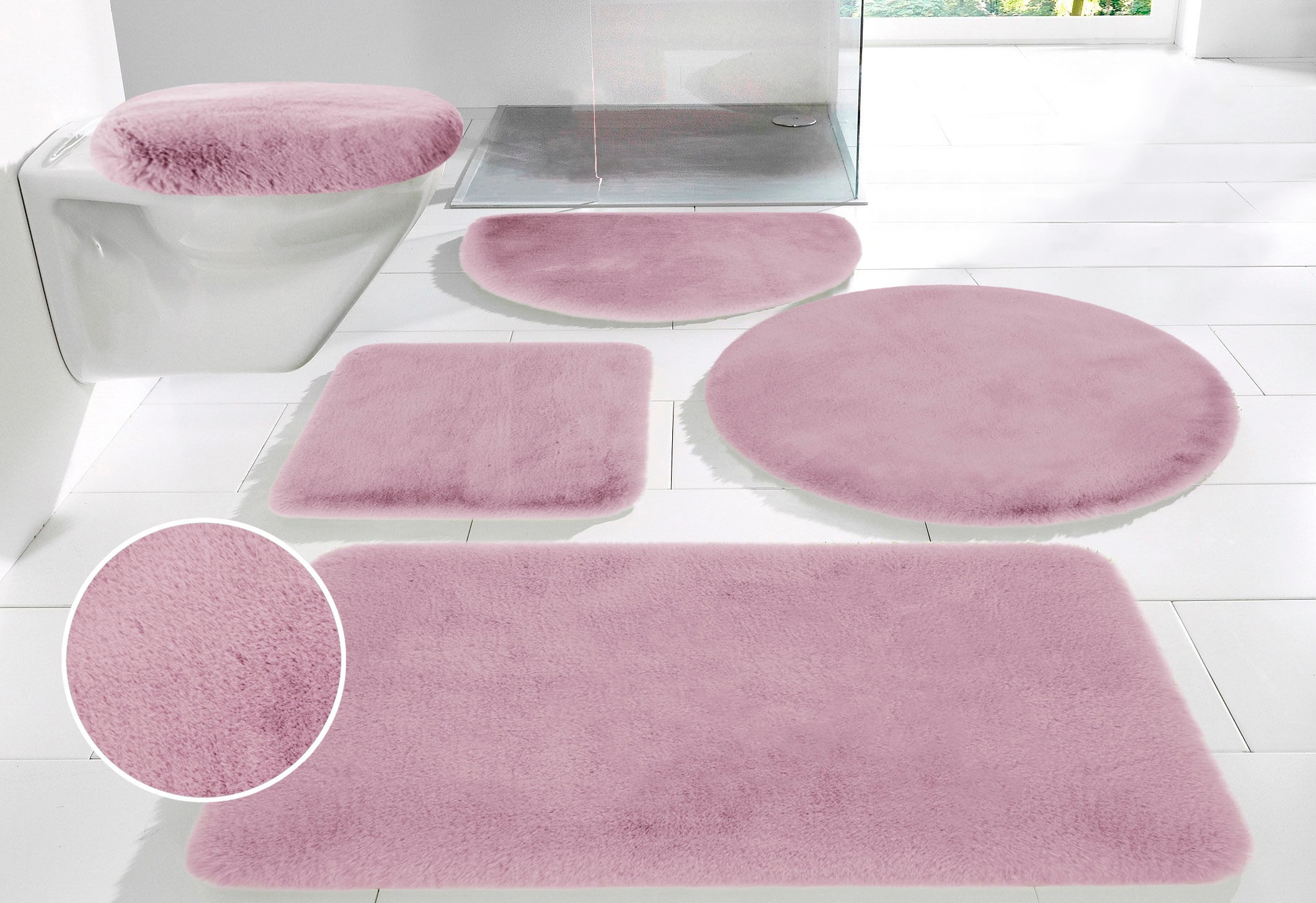 my home Badematte »Rabbit Badematten, Badvorleger, Badezimmer Teppich«, rutschhemmend beschichtet, strapazierfähig-fussbodenheizungsgeeignet-schnell trocknend, Kaninchenfell-Haptik, Badteppich, rechteckig, rund & als 3-tlg. Set