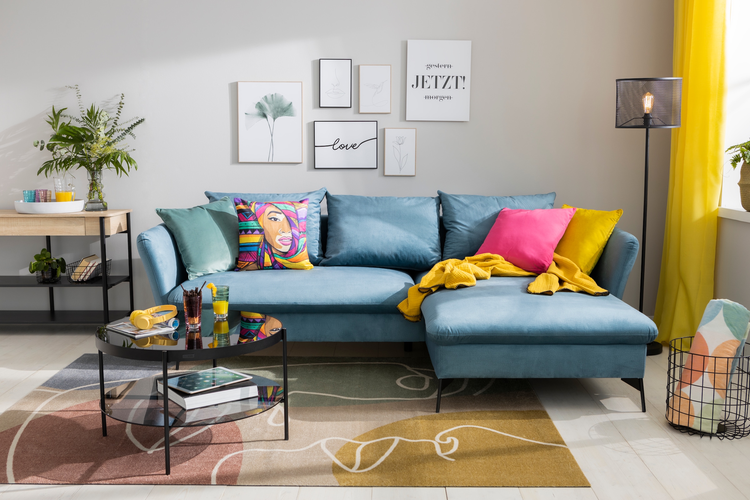 andas Ecksofa »LIVORNO,258 cm, L-Form,«, Schlaffunktion u. Bettkasten (139/224cm), Samt, Struktur, Webstoff
