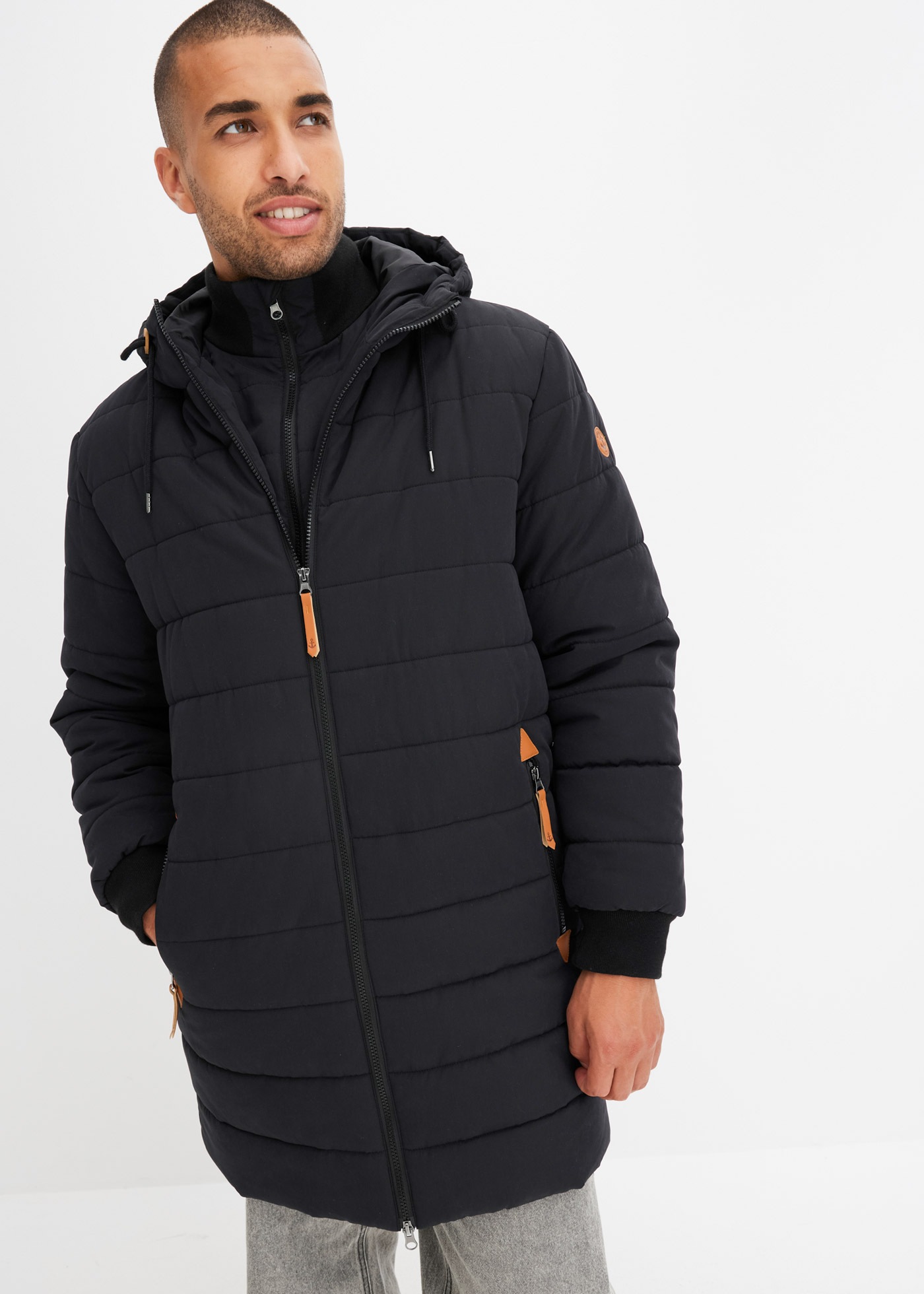 Image of bonprix Steppjacke mit Kapuze mit Lederimitat-Details, wärmende Wattierung, Regular Fit
