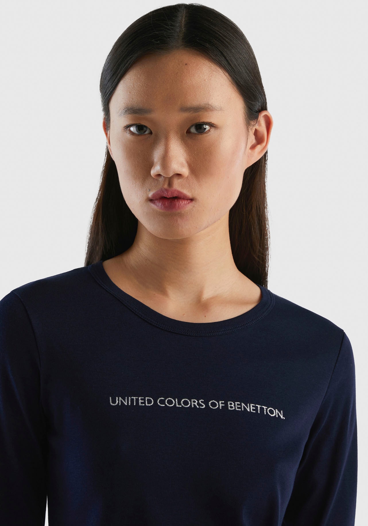 ♕ Langarmshirt, Glitzereffekt United mit Benetton versandkostenfrei Colors Labelprint of kaufen