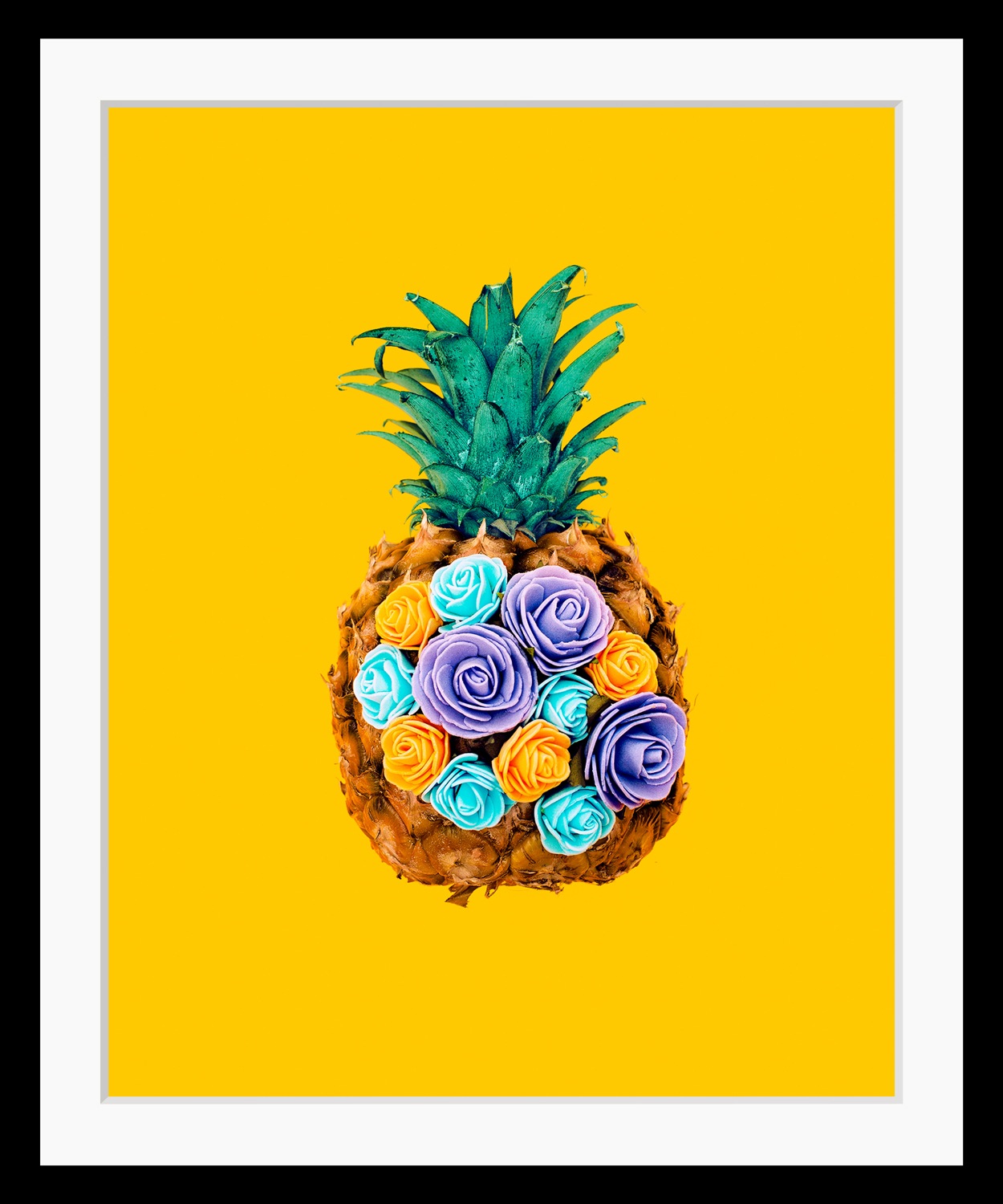 Image of queence Bild "Selem" Ananas Blumen Kunst Lebensmittel Obst Obst Bilder HD Premium Poster-Druck inkl. Holzrahmen