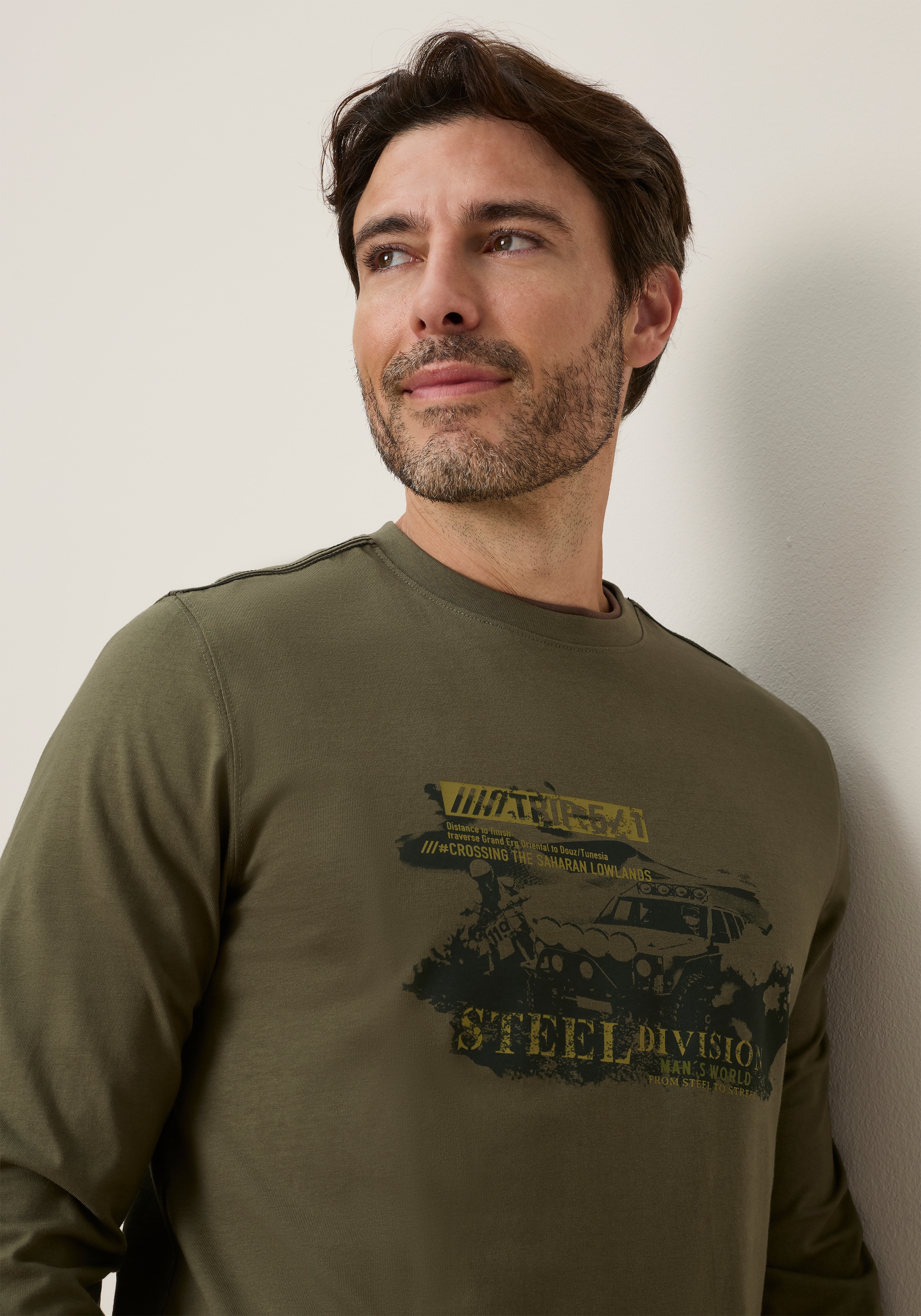 Man's World Rundhalsshirt normale Passform, mit Langarm, mit Print, für Alltag und Freizeit
