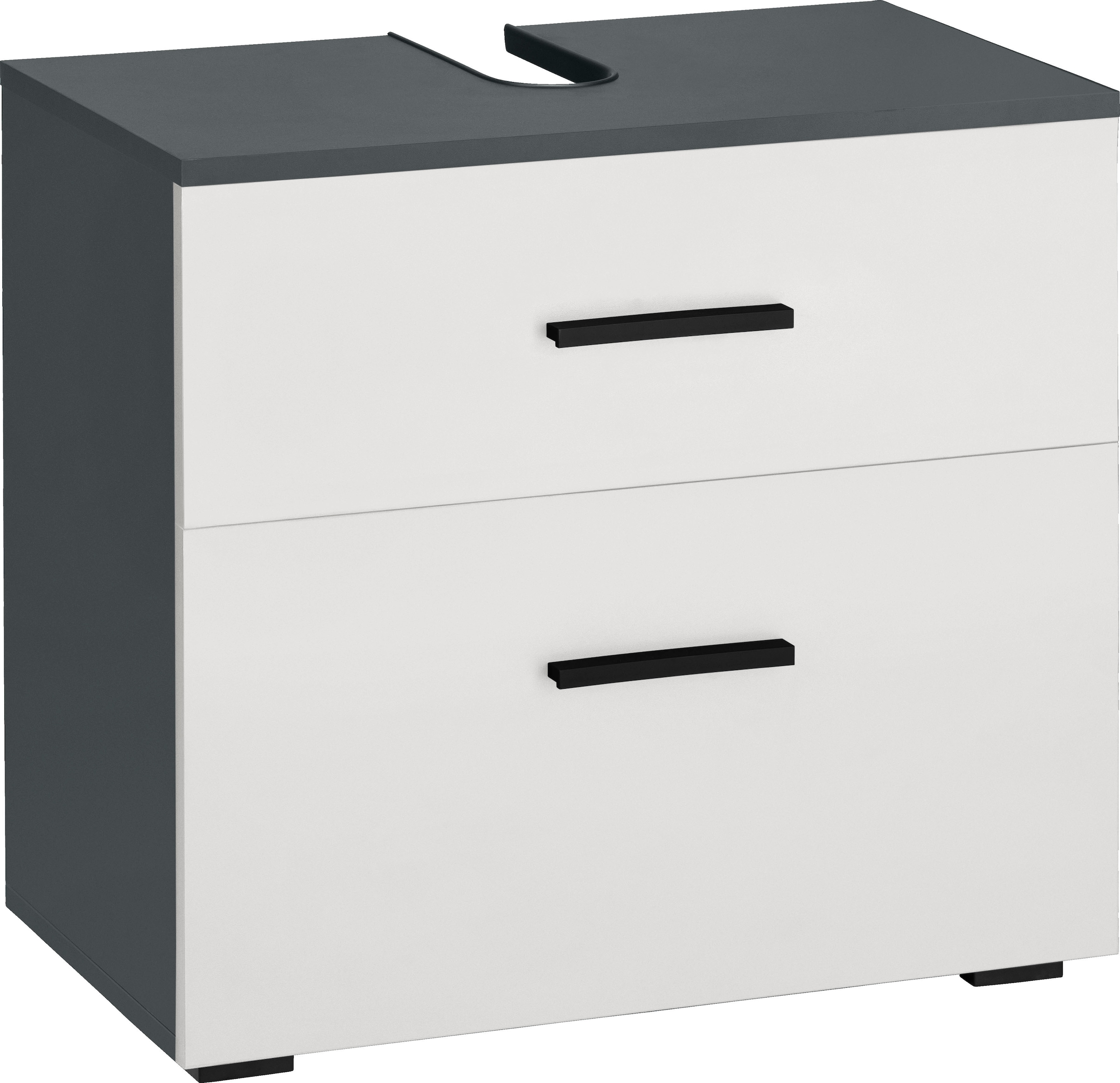 Image of welltime Waschbeckenunterschrank "Skara" mit Klappe und Schubkasten, schwarze Griffe, Breite 60 cm, Höhe 55 cm