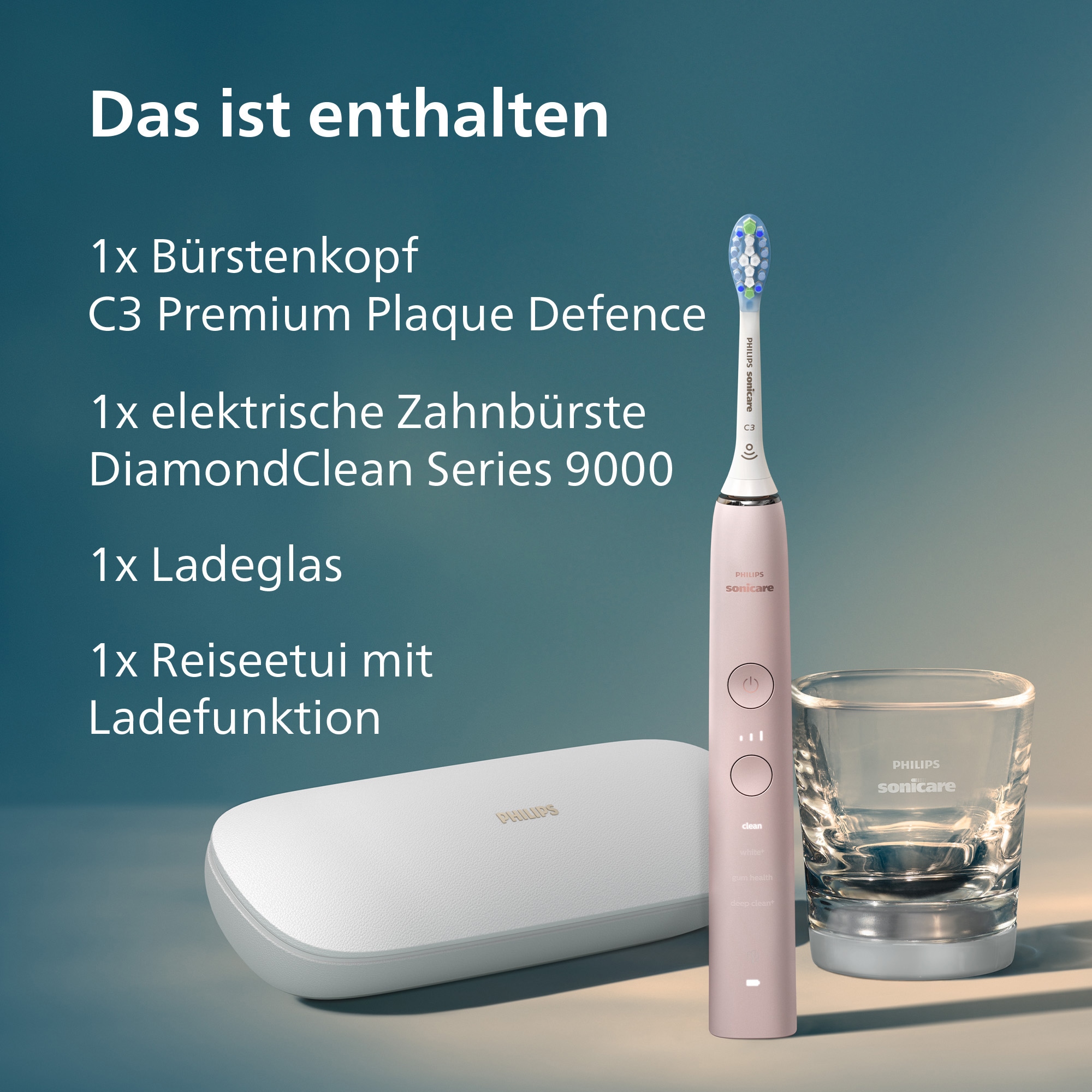Philips Sonicare Brosse à dents électrique »DiamondClean 9000 HX9911« 1 cuis Aufsteckbürsten mit Schalltechnologie, Ladeglass, USB-Reiseetui