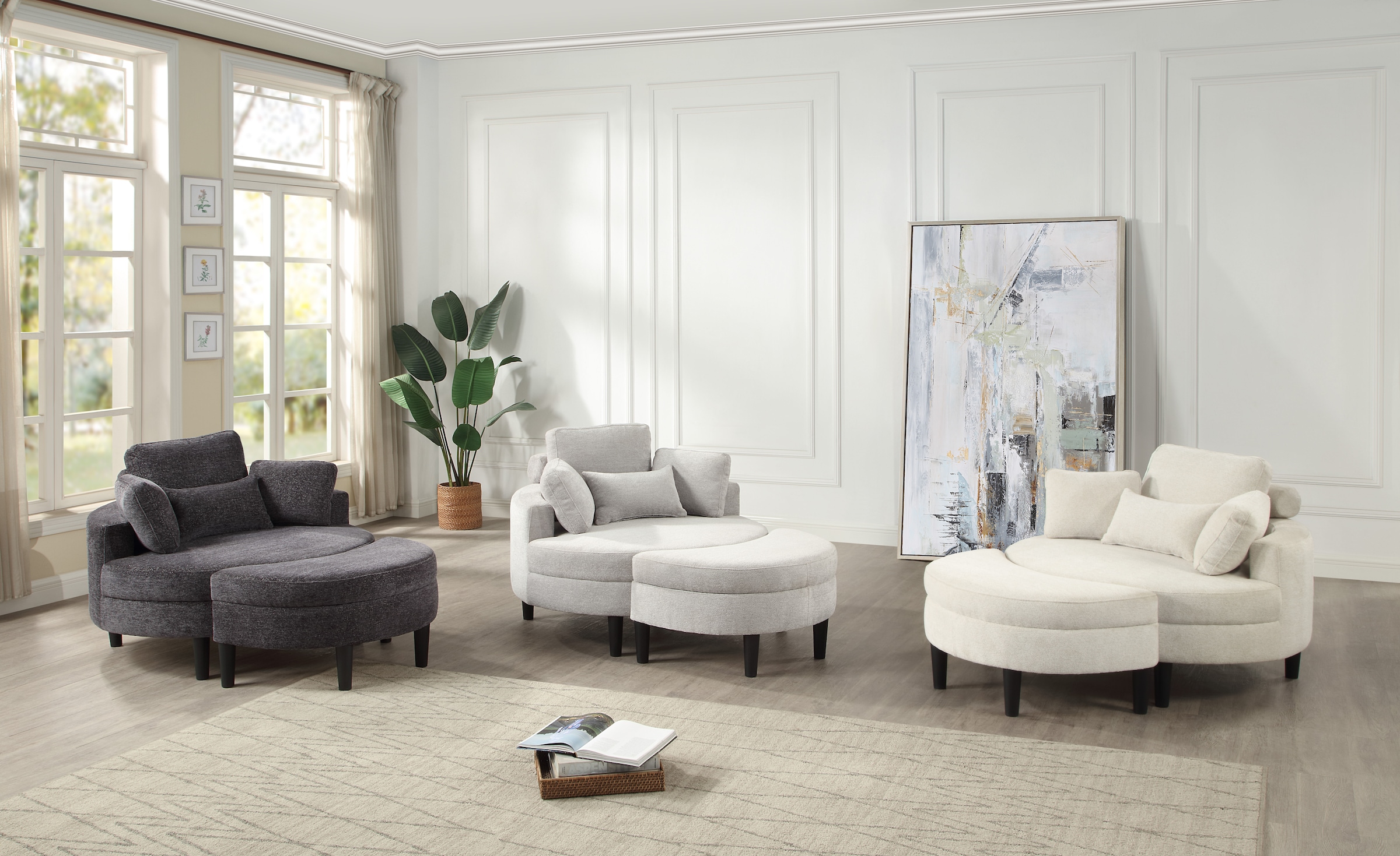 ATLANTIC home collection Canapé 2 places »Ravi, B: 114 cm« XXL- Sessel, mit Stauraumhocker, Rückenstütze & 4 Zierkissen