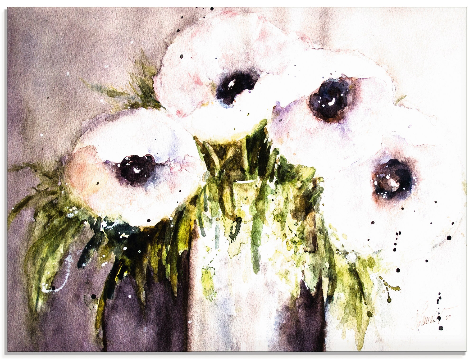Image of Artland Glasbild "Lila Mohn in Vase" Blumen 1 Stk. tlg. in verschiedenen Grössen