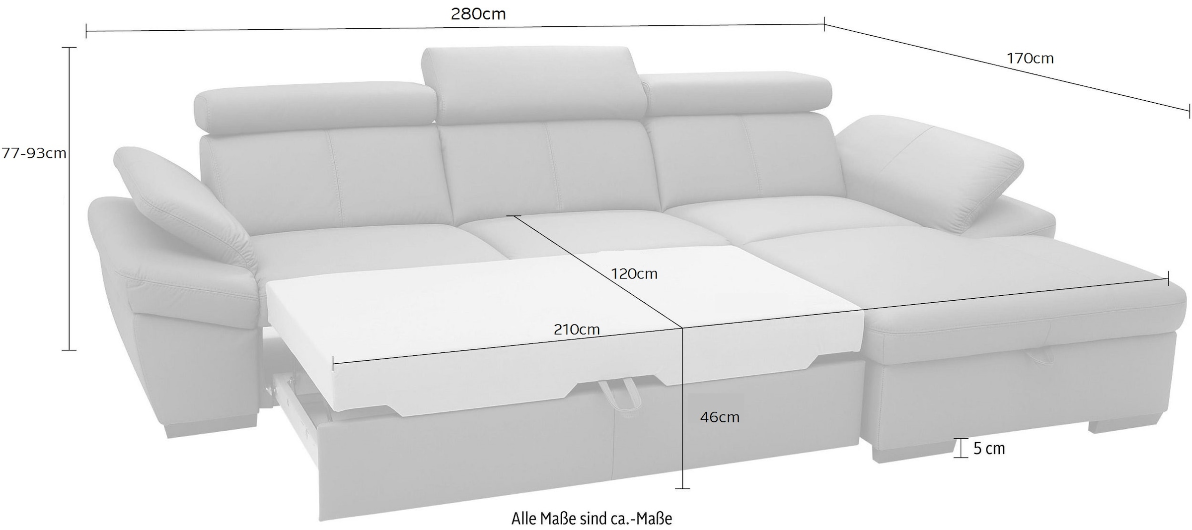 exxpo - sofa fashion Ecksofa »Salerno, klassisch modernes Funktionssofa, hoher Sitzkomfort, L-Form«, inkl. Kopf- und Armteilverstellung, wahlweise mit Bettfunktion