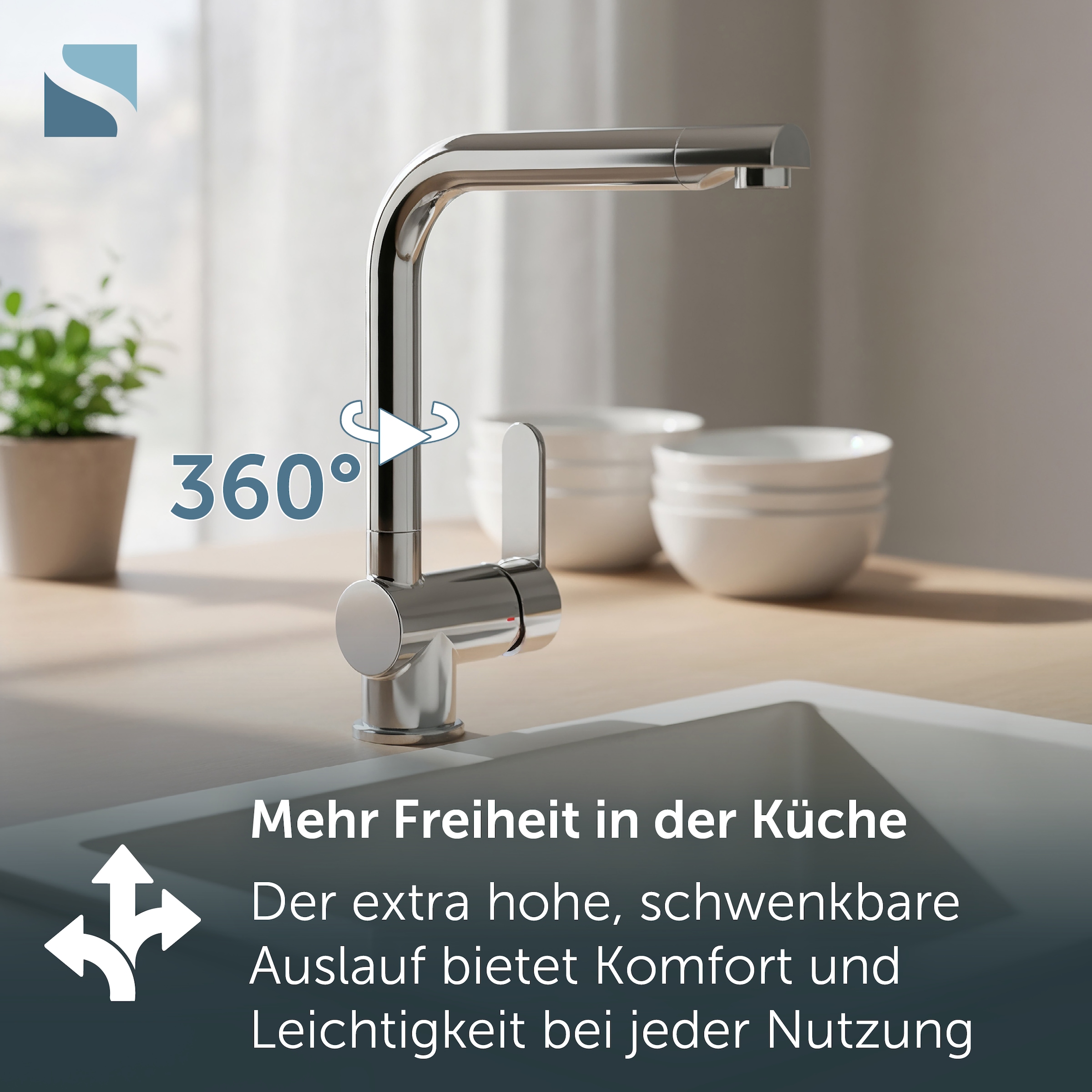 Schütte Robinet d'évier »RIO Schütte« robinet de cuisine, forme en L, acier inoxydable, démarrage à froid, pivotant, acier inoxydable