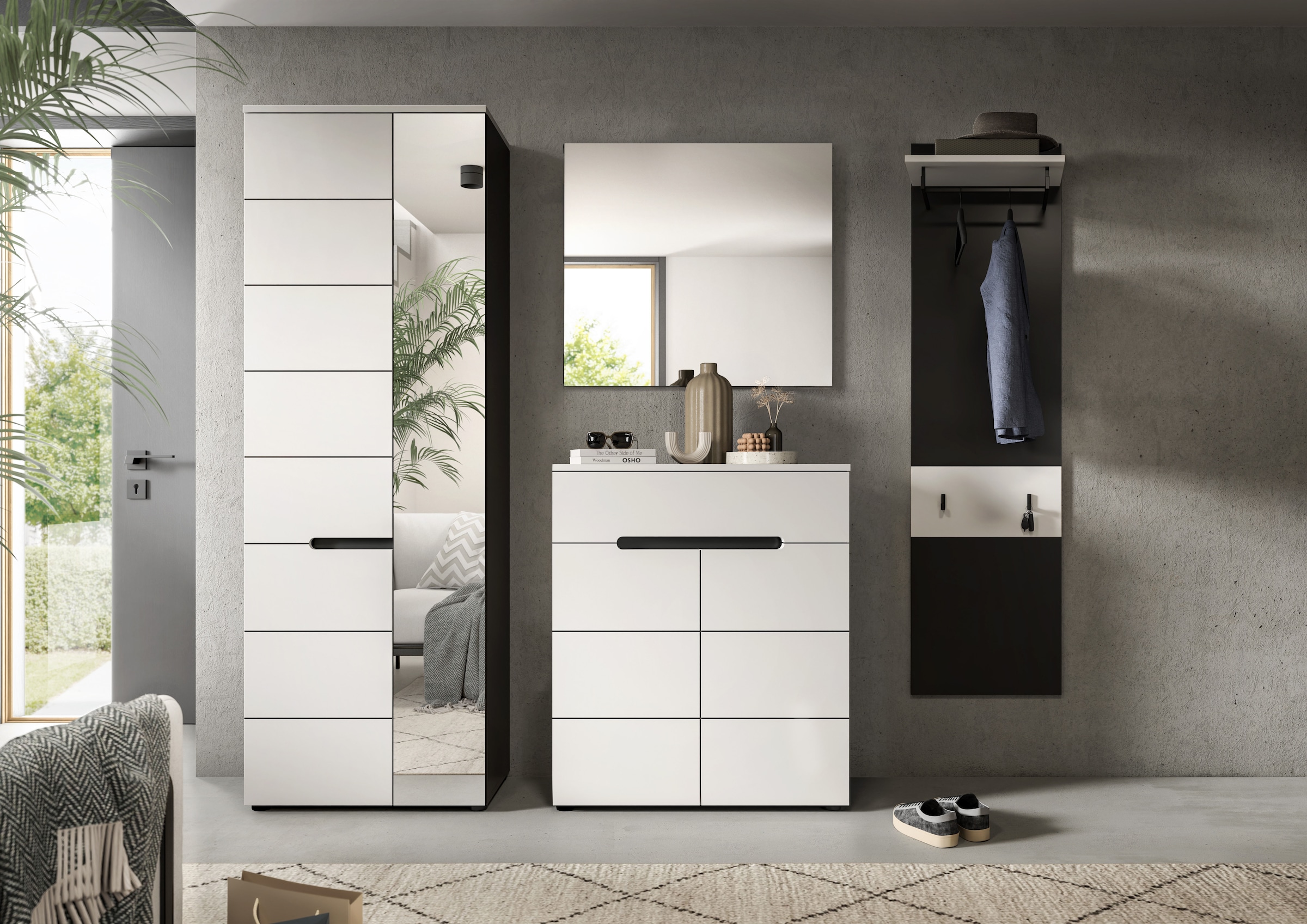 INOSIGN Ensemble de vestiaires »REHAT, TOPSELLER!, 4-teilig, Breite 220 cm, individuell erweiterbar« Set, bestehend aus: Garderobenschrank, Kommode, Spiegel & Garderobenpaneel, 4 cuis tlg.