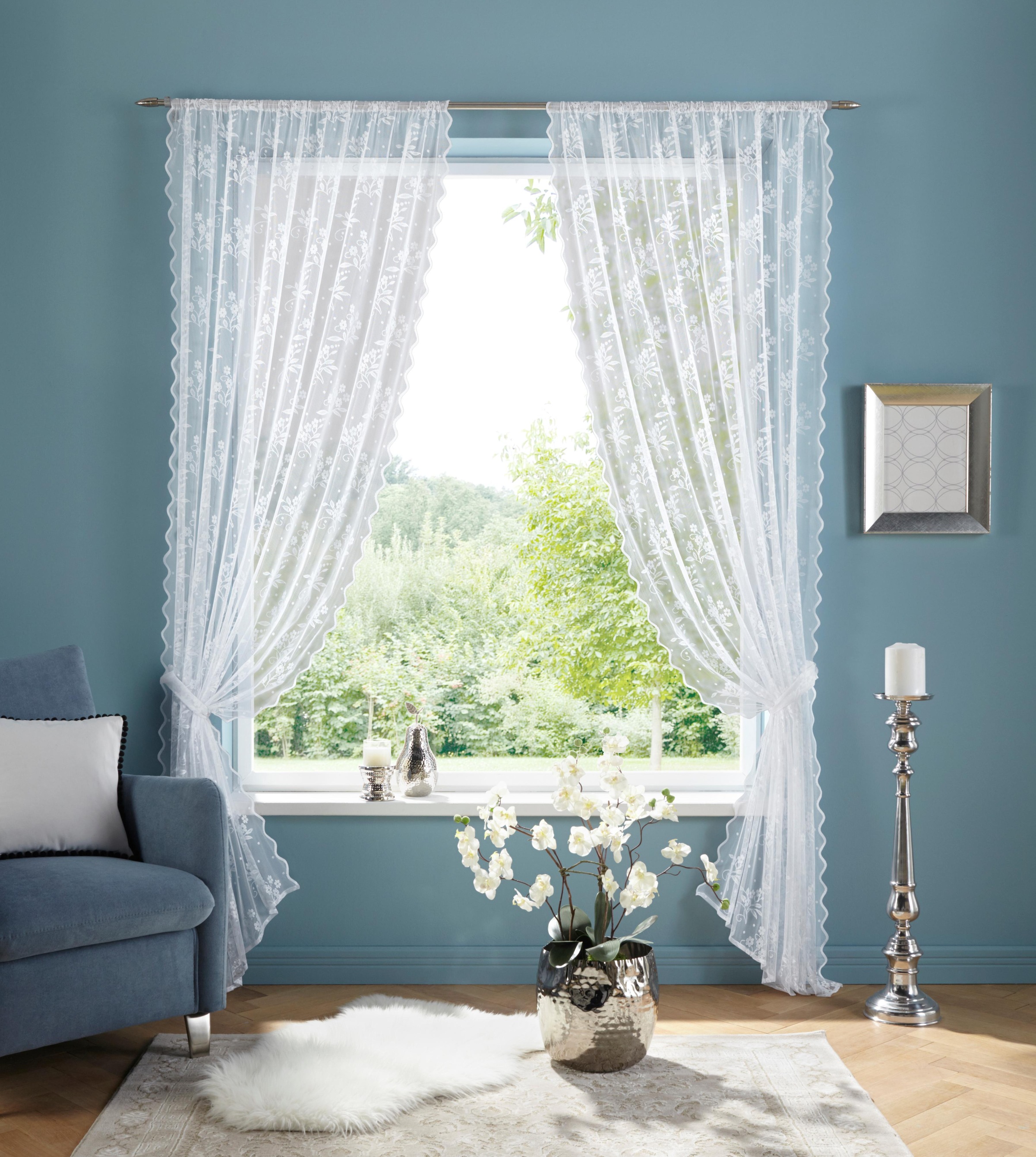 Image of Home affaire Gardine »Moni«, (2 St.), transparent, Jacquard, florales Design bei Ackermann Versand Schweiz