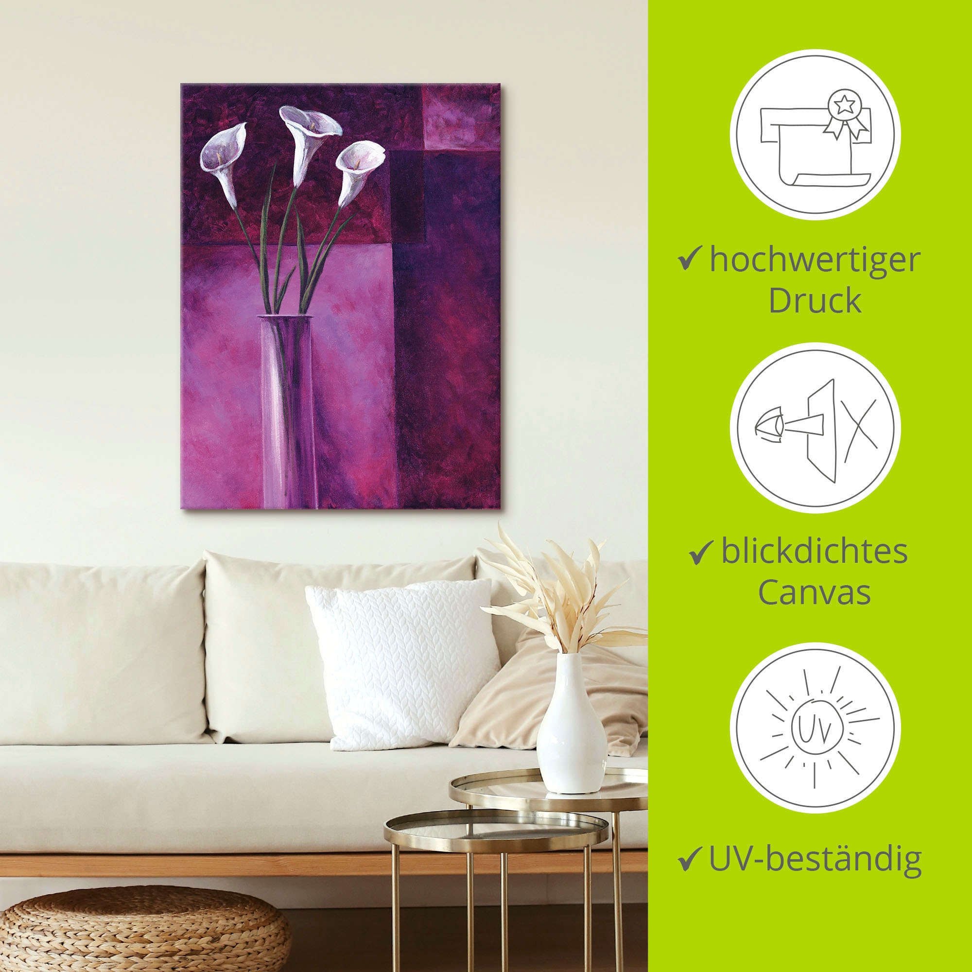 Artland Tableau sur toile »Callas Lila« 1 cuis tlg. auf Holzrahmen gespannt