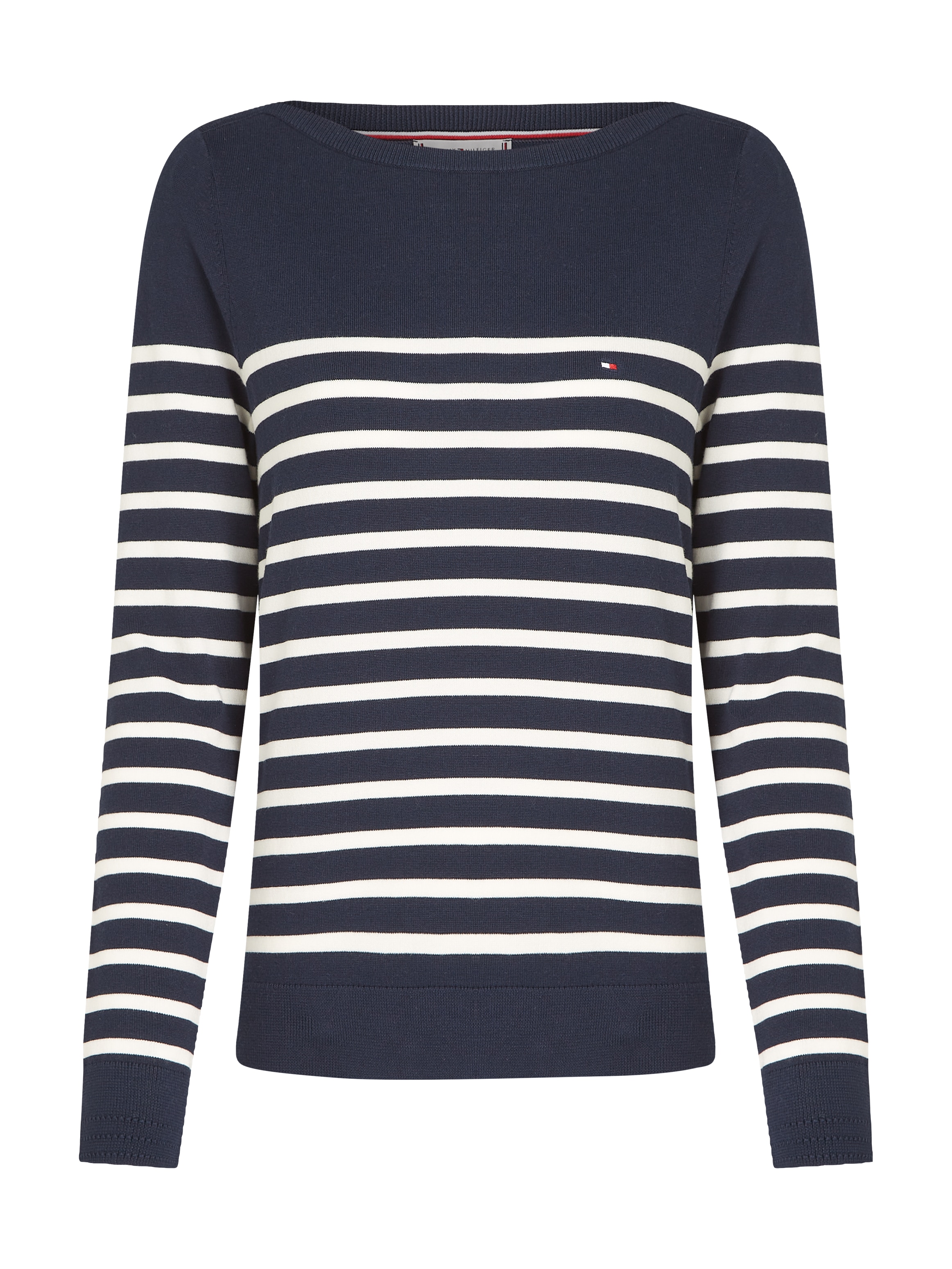 Tommy Hilfiger Strickpullover »CO JERSEY STITCH BOAT-NK SWEATER«, mit Tommy Hilfiger Logo-Flag am Ärmel