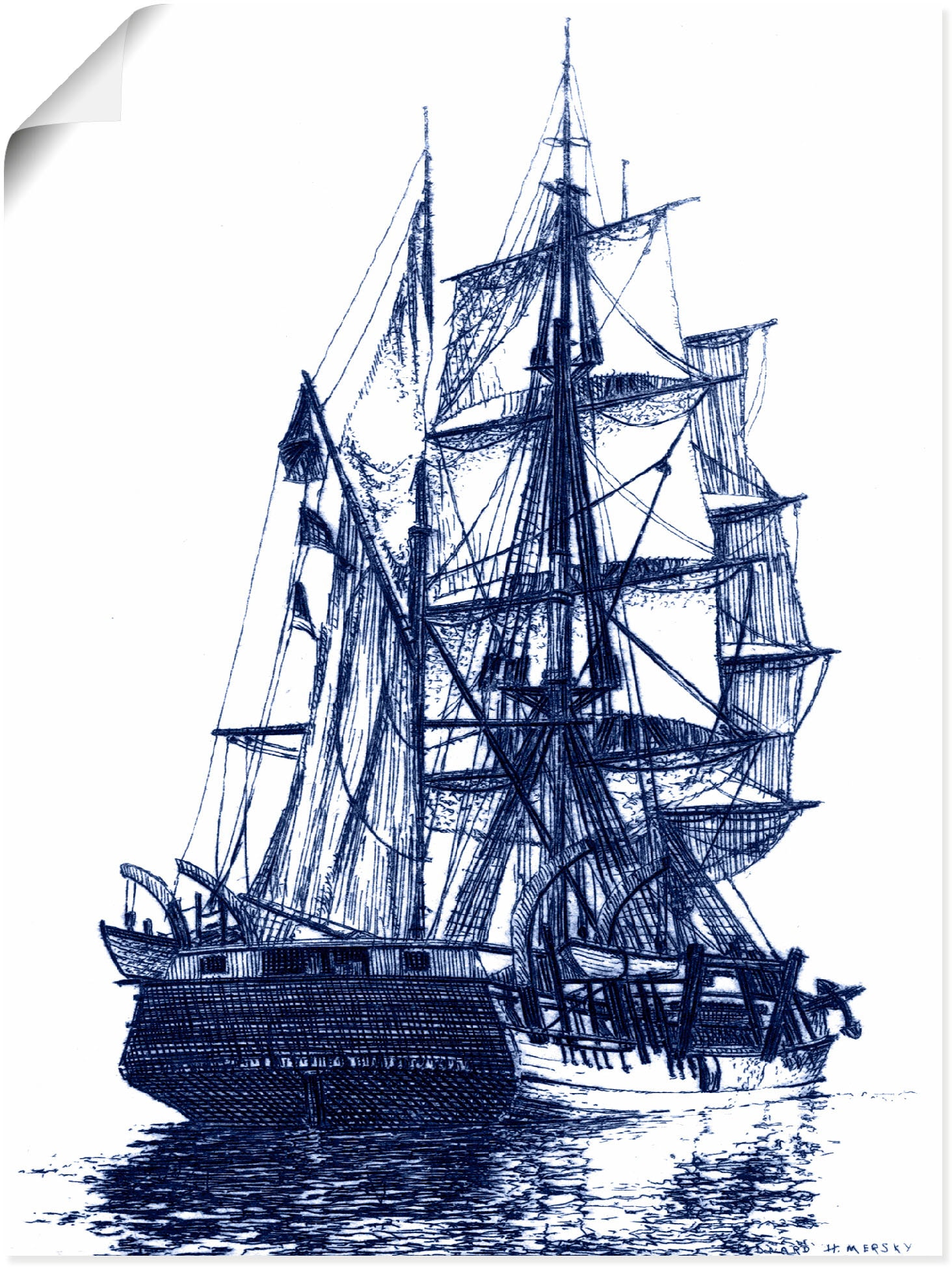 Schiffe, I«, à blau Wandbild St.), »Antikes Alubild, Grössen (1 Schiff bas Boote prix & versch. in Poster oder Wandaufkleber Artland als Leinwandbild, in