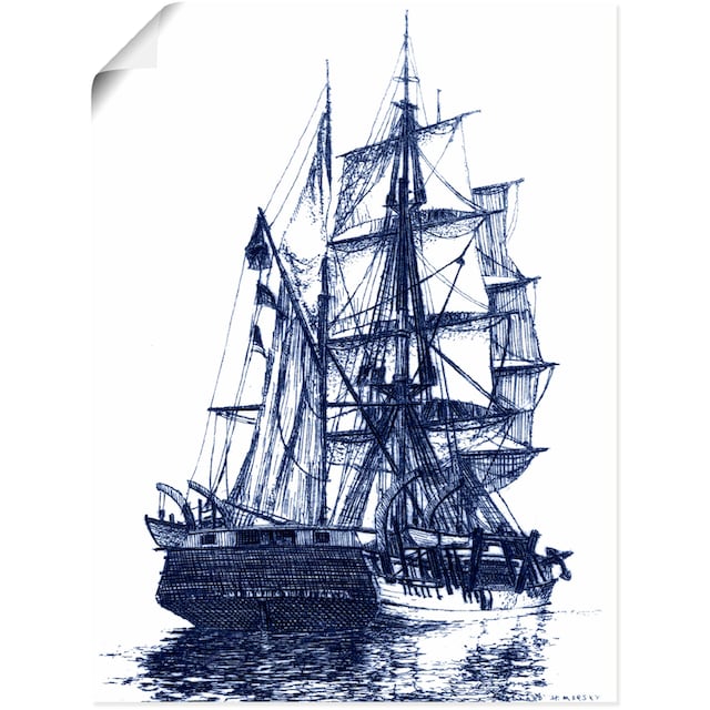 Artland Wandbild »Antikes Schiff in blau I«, Boote & Schiffe, (1 St.), als  Alubild, Leinwandbild, Wandaufkleber oder Poster in versch. Grössen à bas  prix